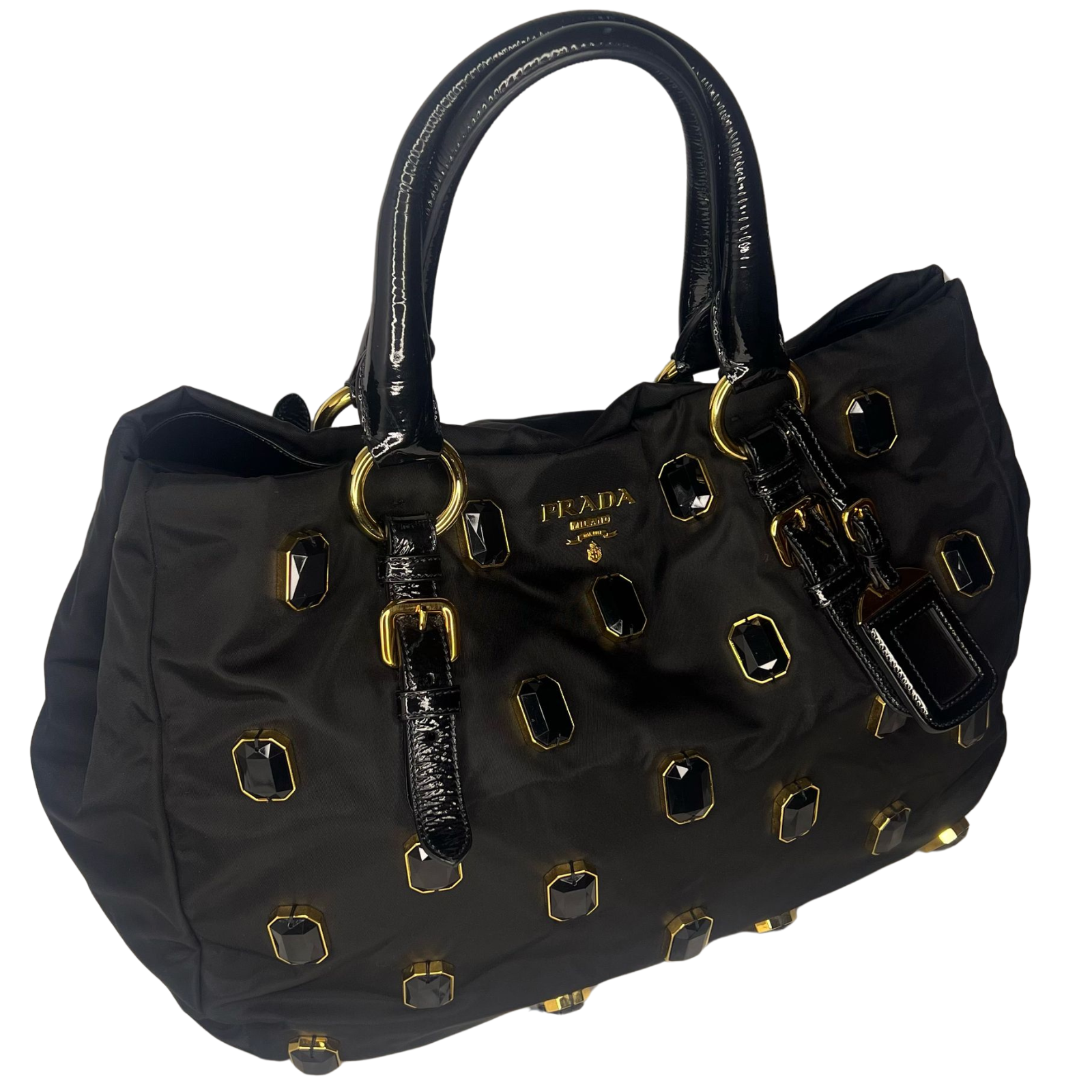 Prada Tessuto Nylon Pietre Jewelled Tote Bag – Black