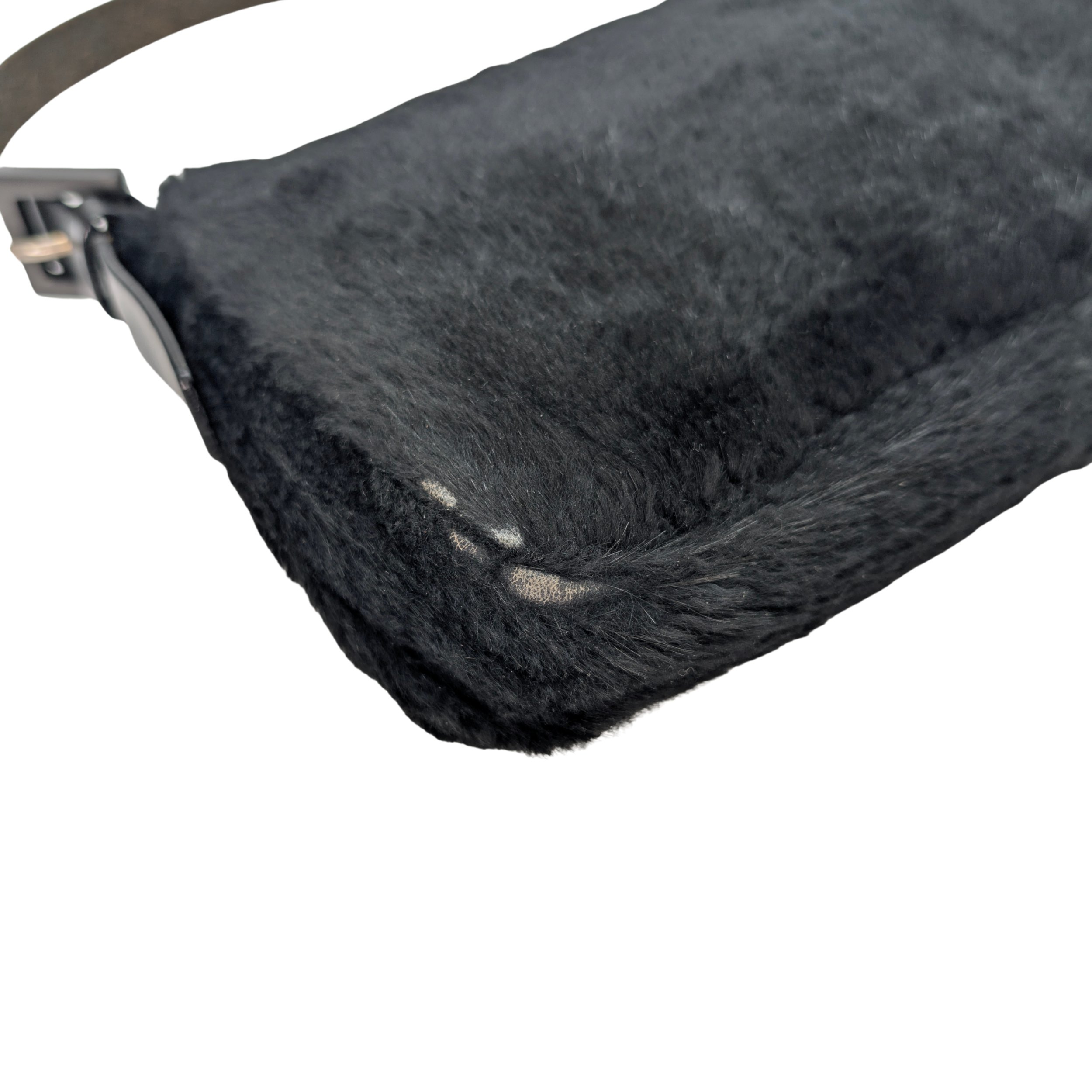 Fendi Rabbit Fur Baguette Handbag Black