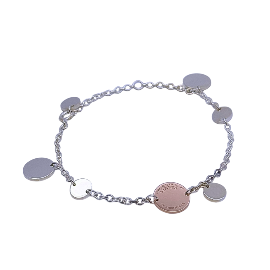Hermes Confettis Ex-libris 18k Rose Gold & Silver Bracelet