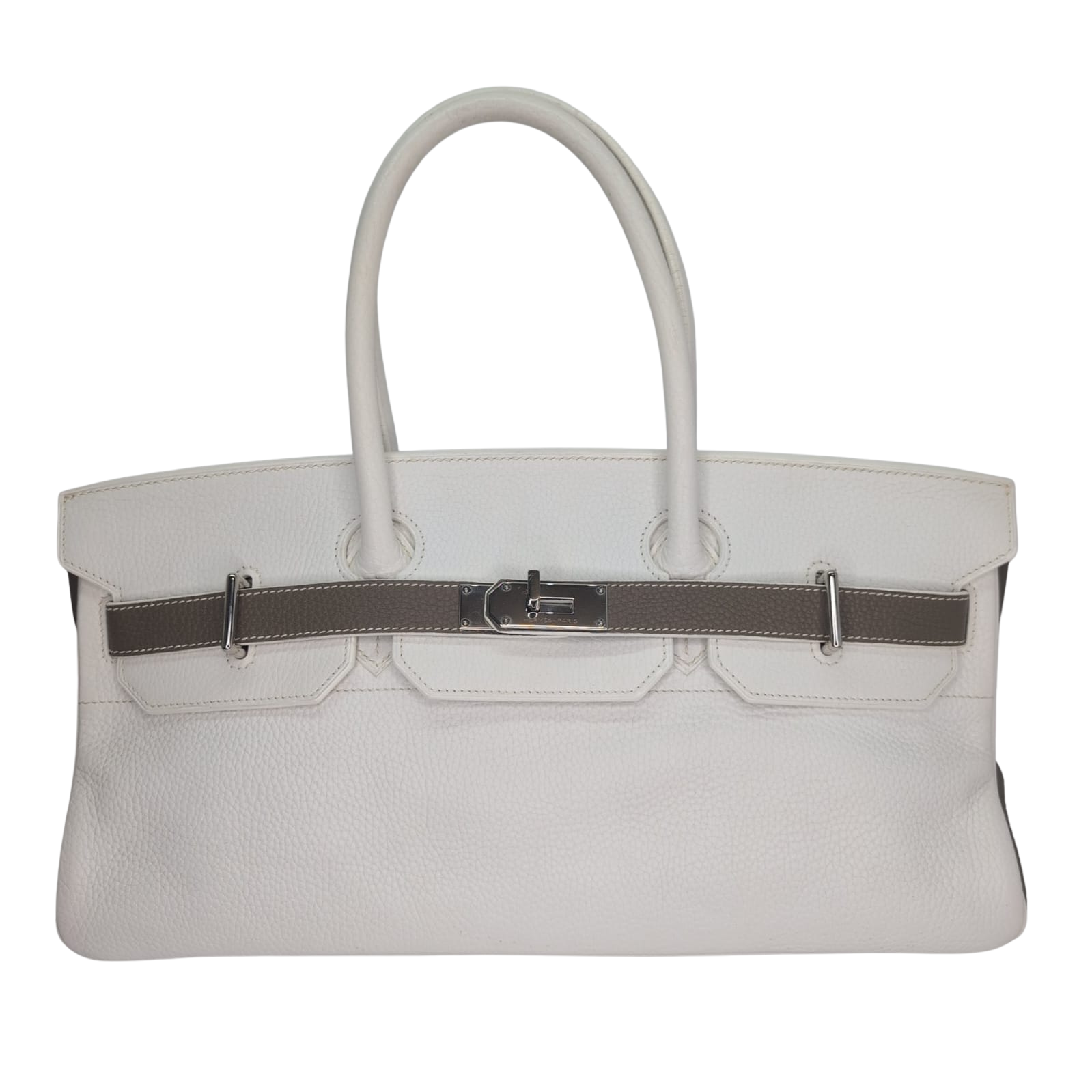 Hermès Birkin Shoulder 42 White Etoupe Clemence Palladium Hardware □J Stamp