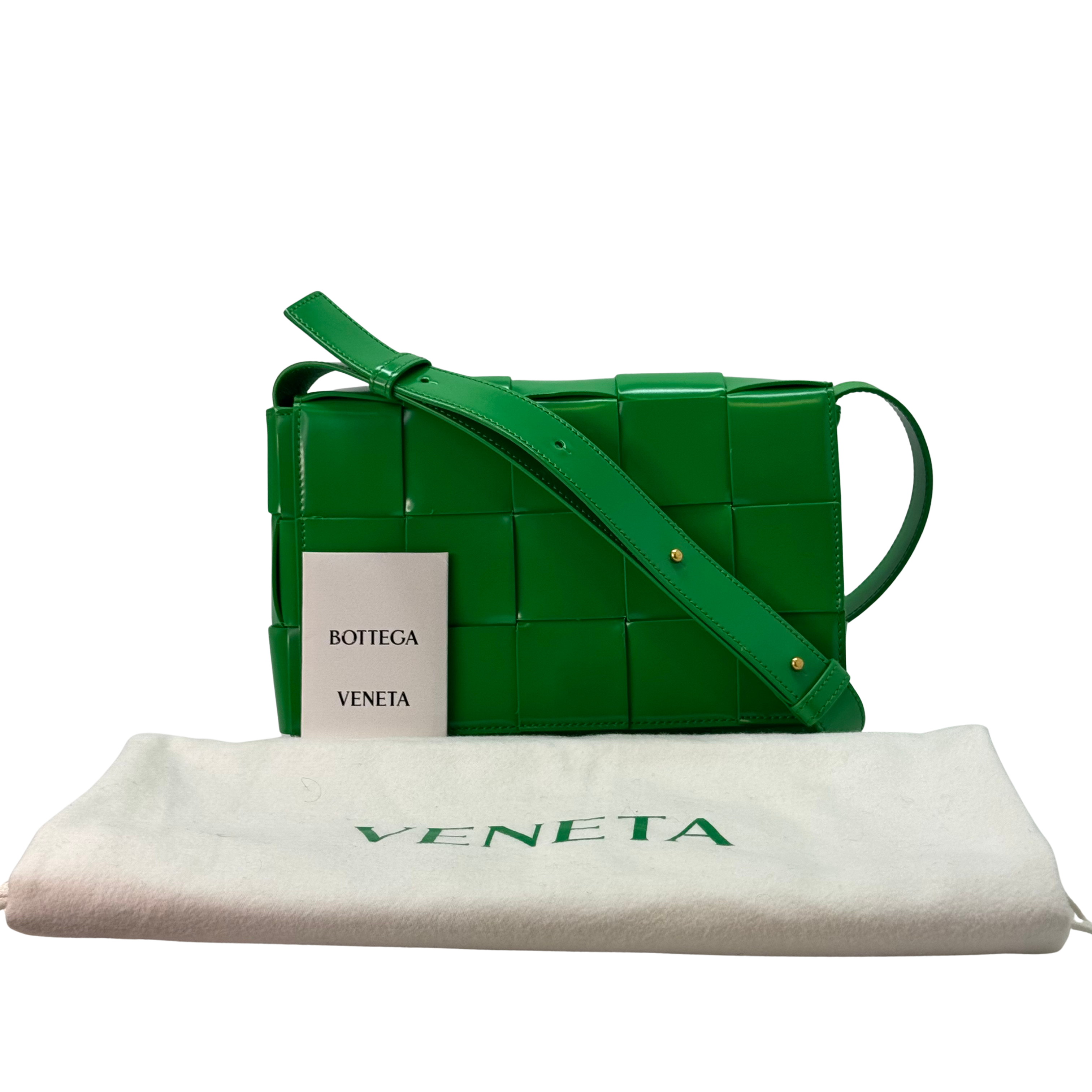 Bottega Veneta Patent Maxi Intrecciato Cassette Crossbody Bag Parakeet