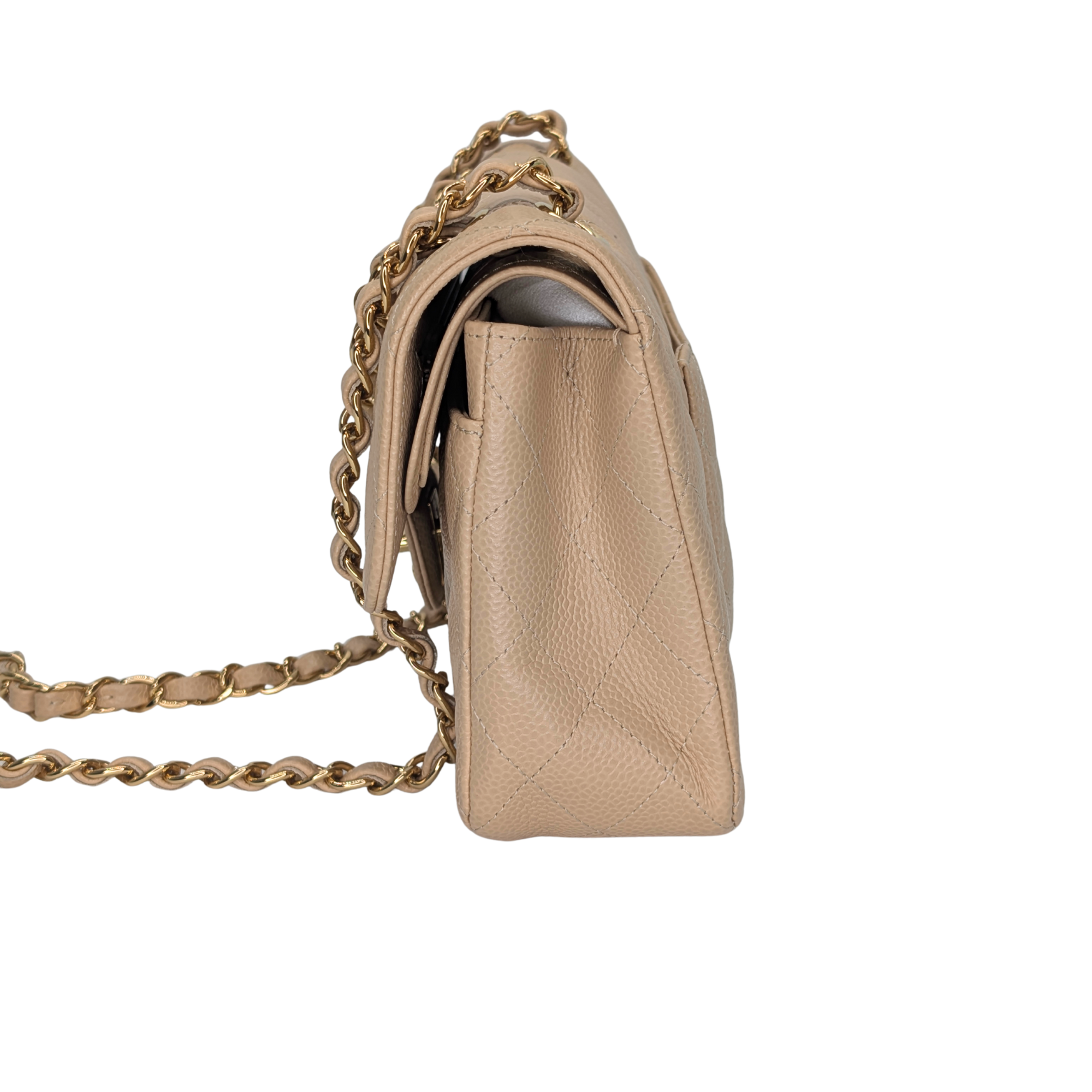 Chanel Classic Flap Small Caviar 2022 Microchip Shoulder Bag Beige