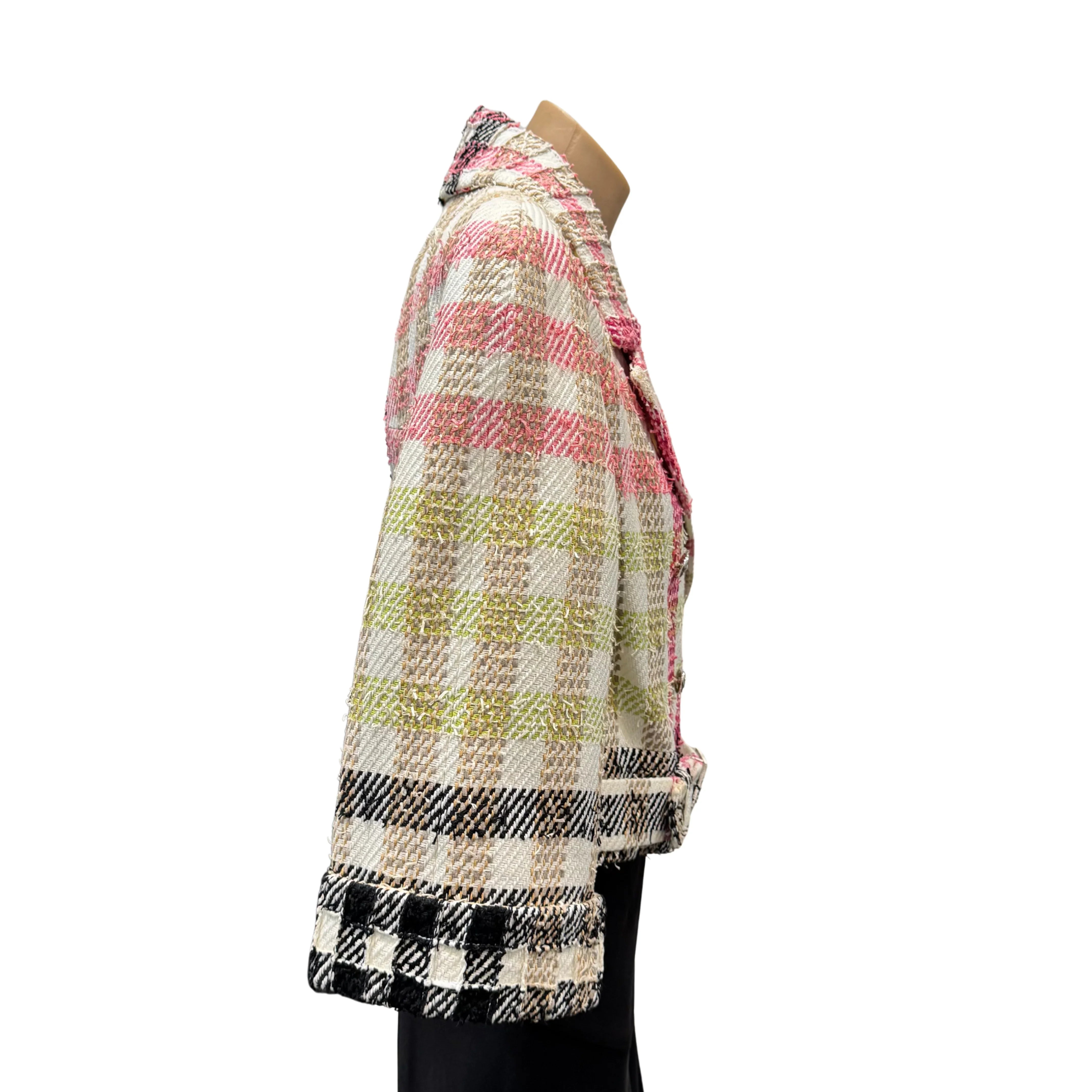 Chanel Multicolor Checked Tweed Cropped Belted Jacket size 40
