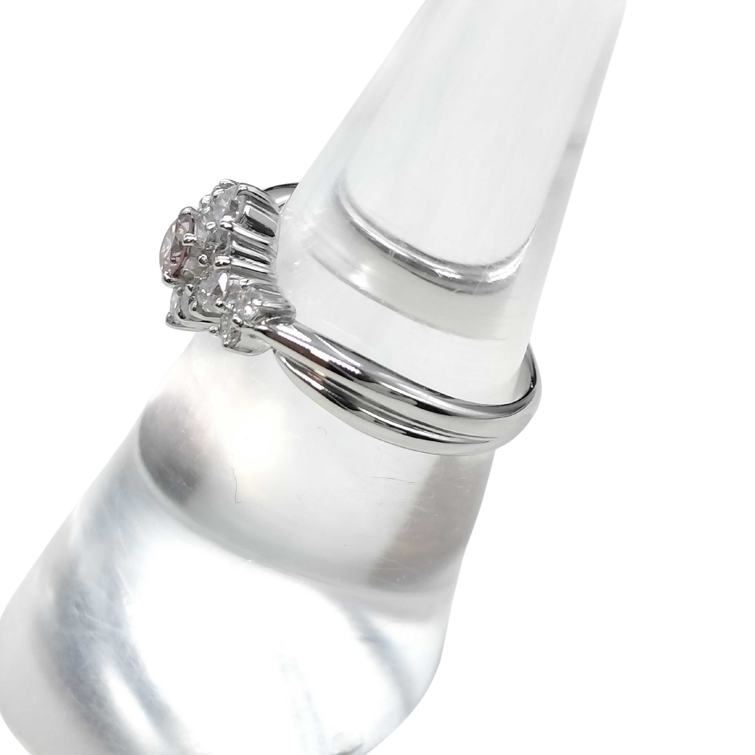 0.15Ct Natural Pink Diamond & 0.30Ct White Diamonds Halo Ring In Platinum