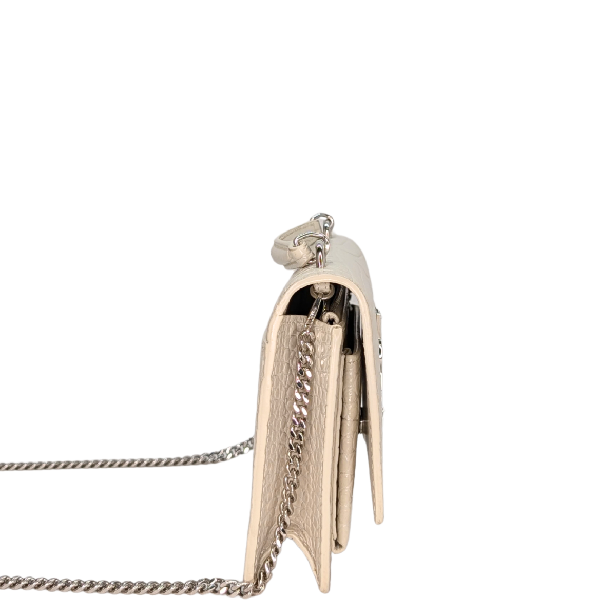 Saint Laurent Sunset Small Croc-Embossed Crossbody Biege