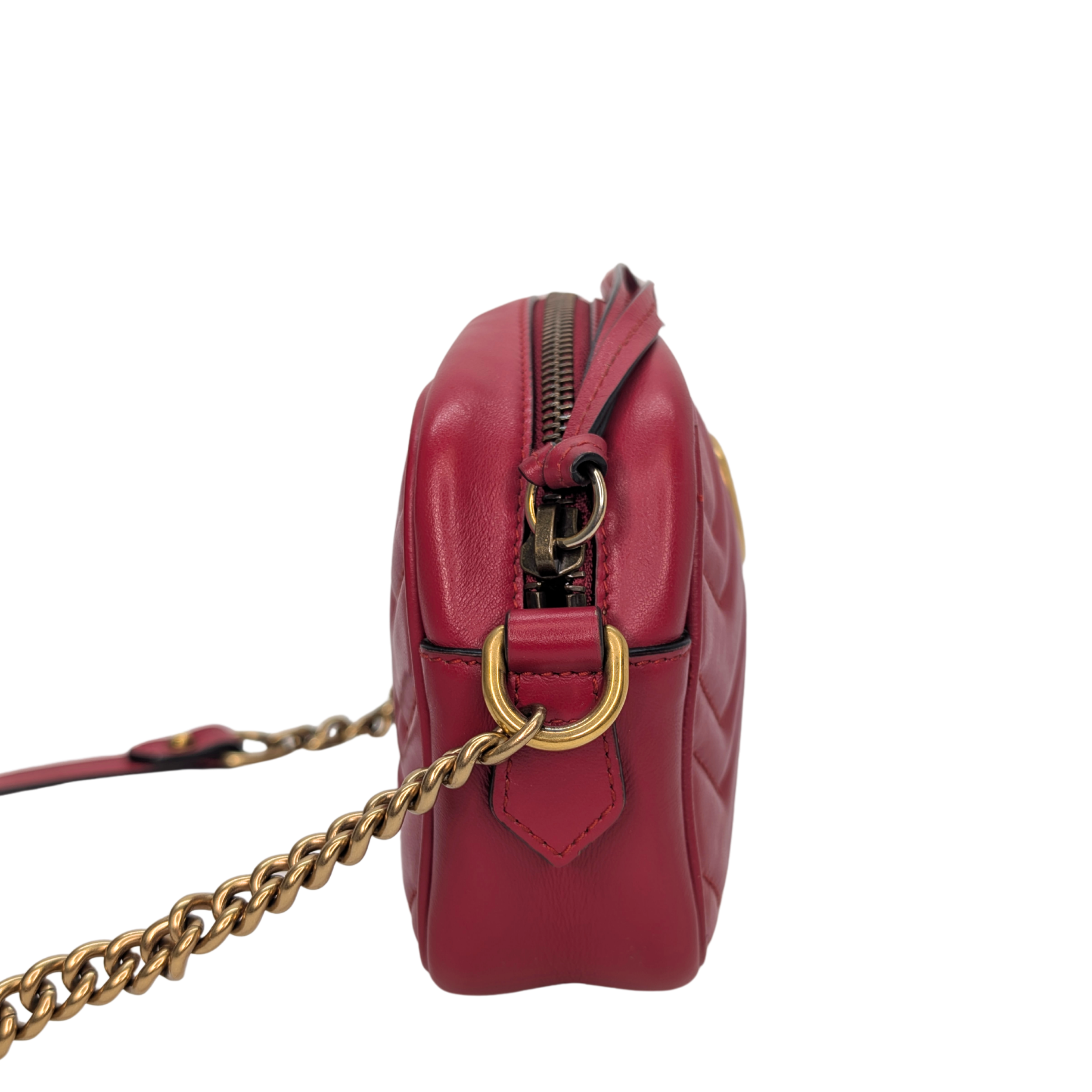 Gucci Mini GG Marmont Chain Shoulder Bag Hibiscus Red