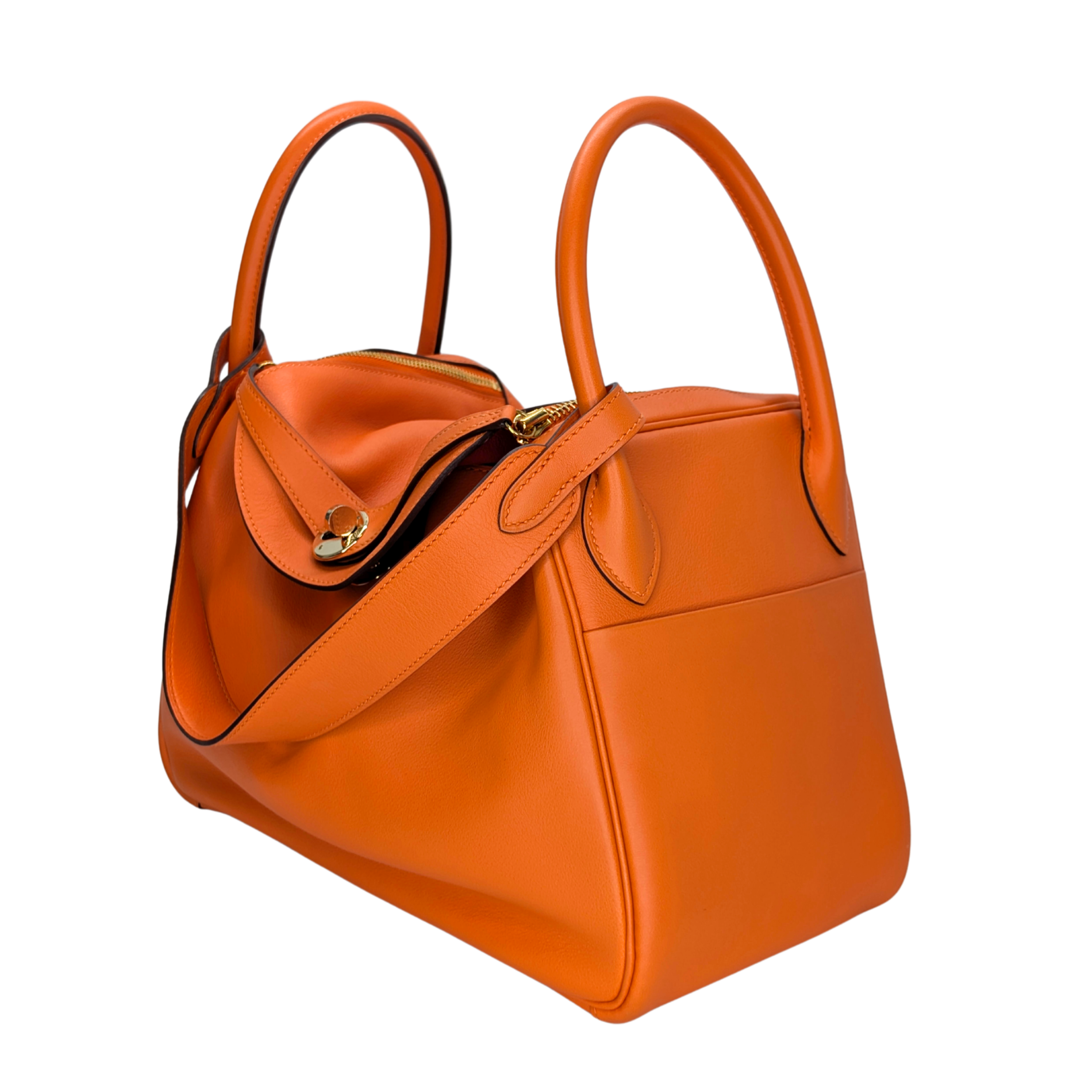 Hermes Lindy 30 Swift Leather Orange LGHW X Stamp