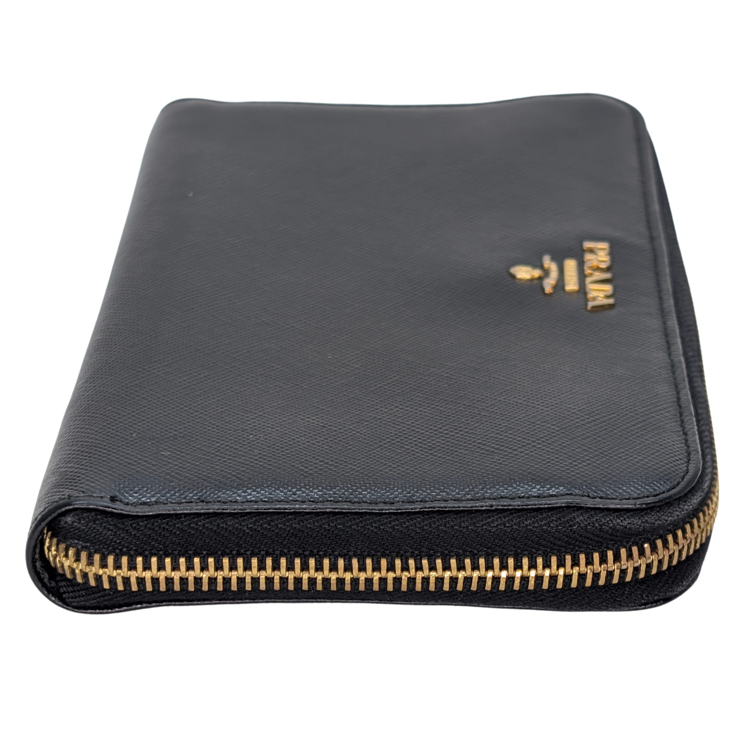 Prada Saffiano Leather Zip around Long Wallet Black
