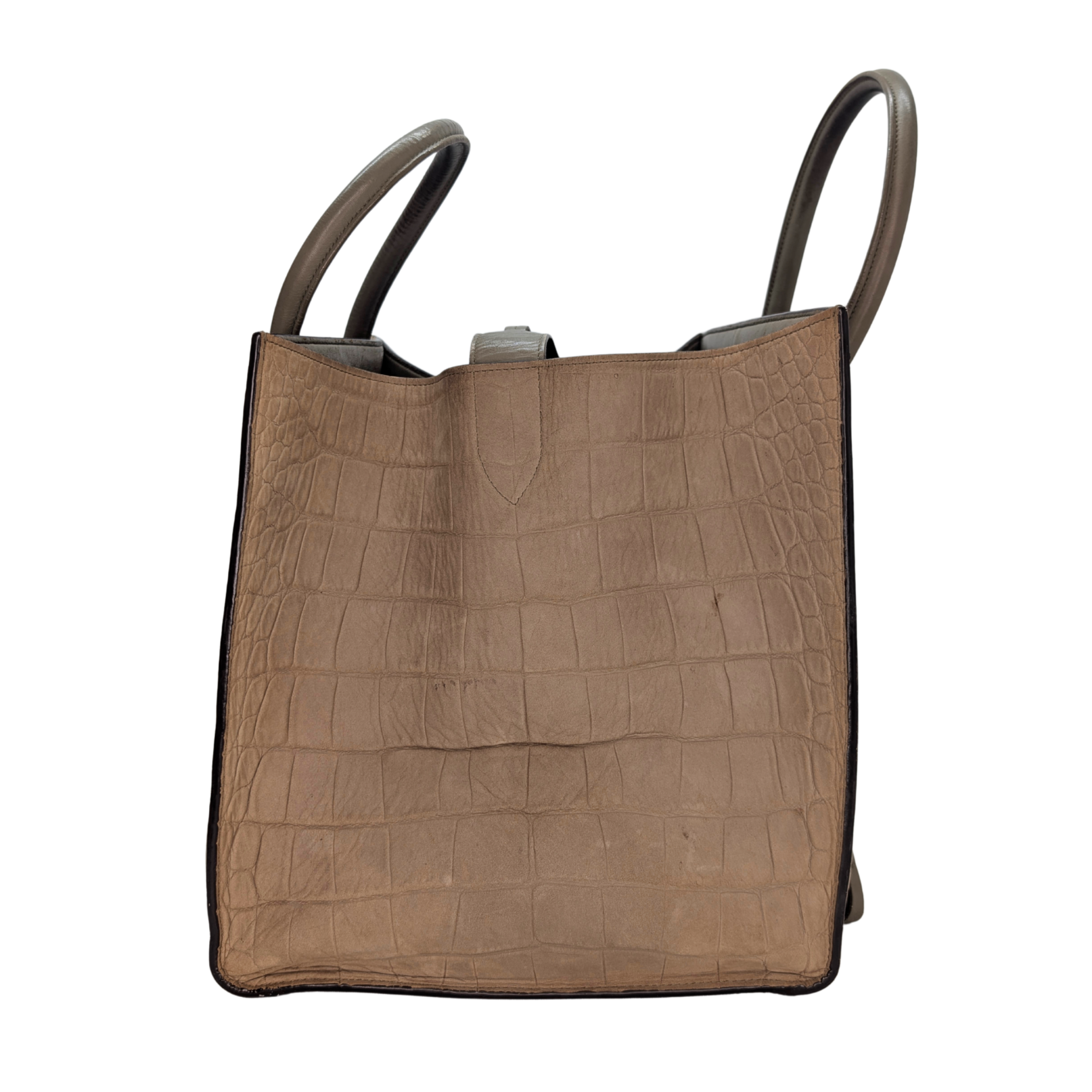 Celine Crocodile Embossed Medium Phantom Luggage Tote Bag Beige