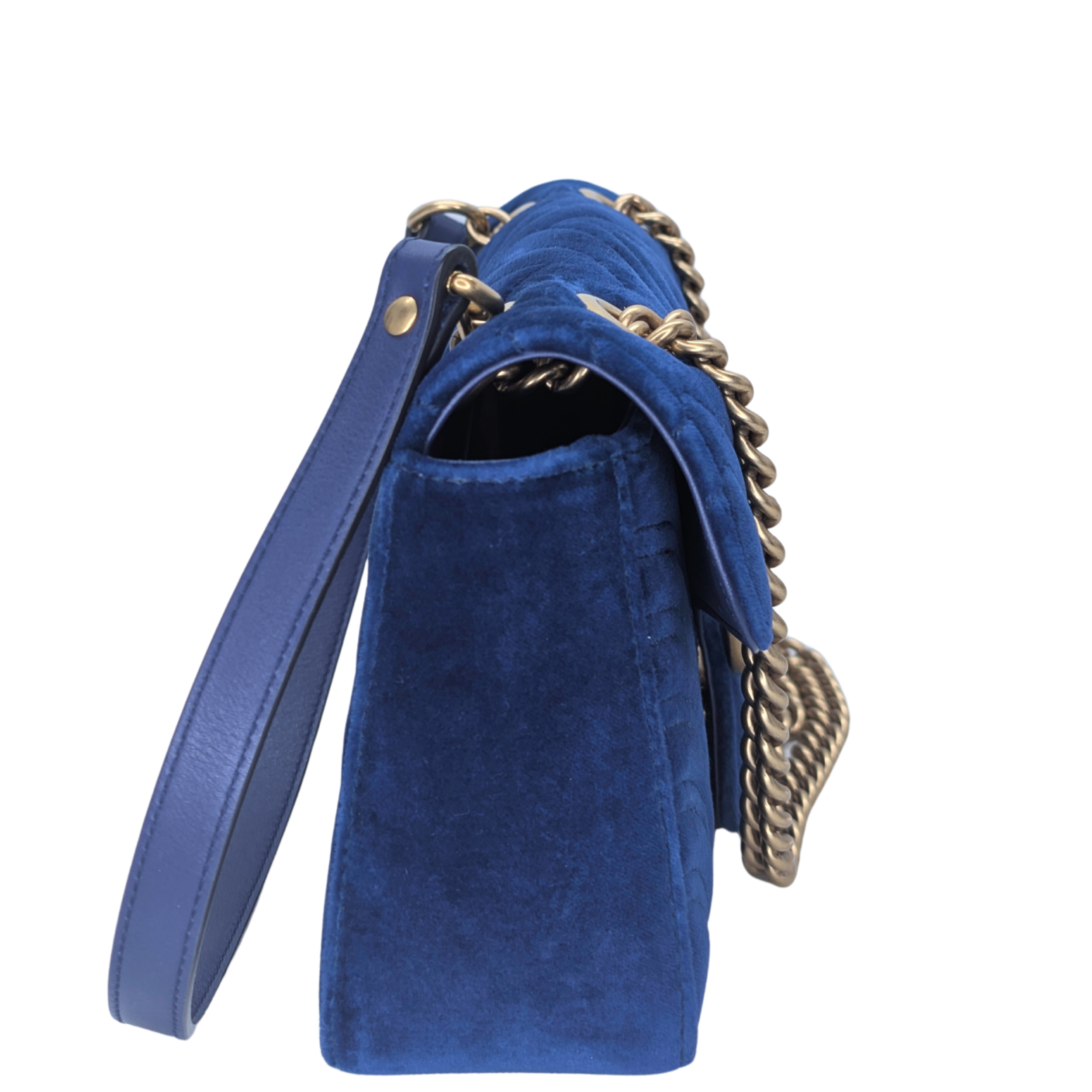 Gucci Marmont GG Velvet Matelasse Small Shoulder Bag Cobalt Blue