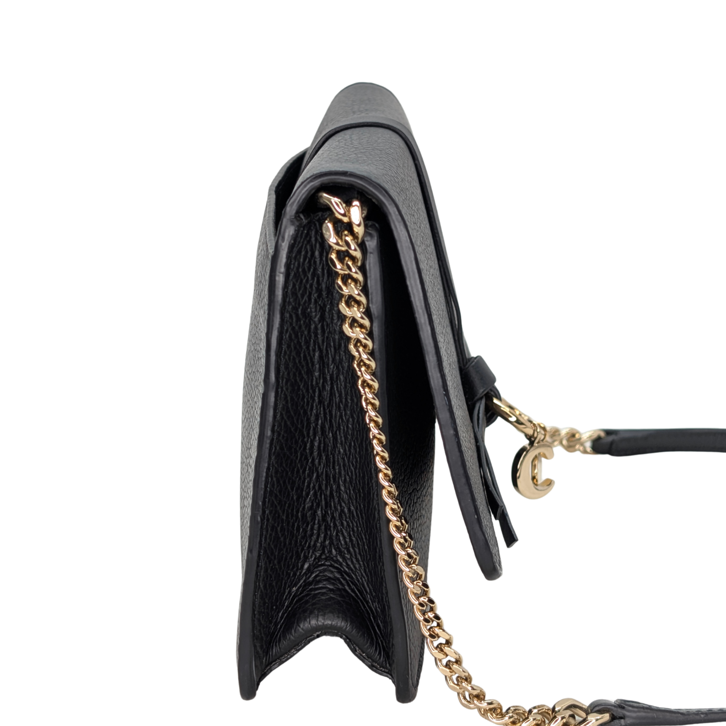 Chloé Alphabet chain Clutch Bag Leather Black