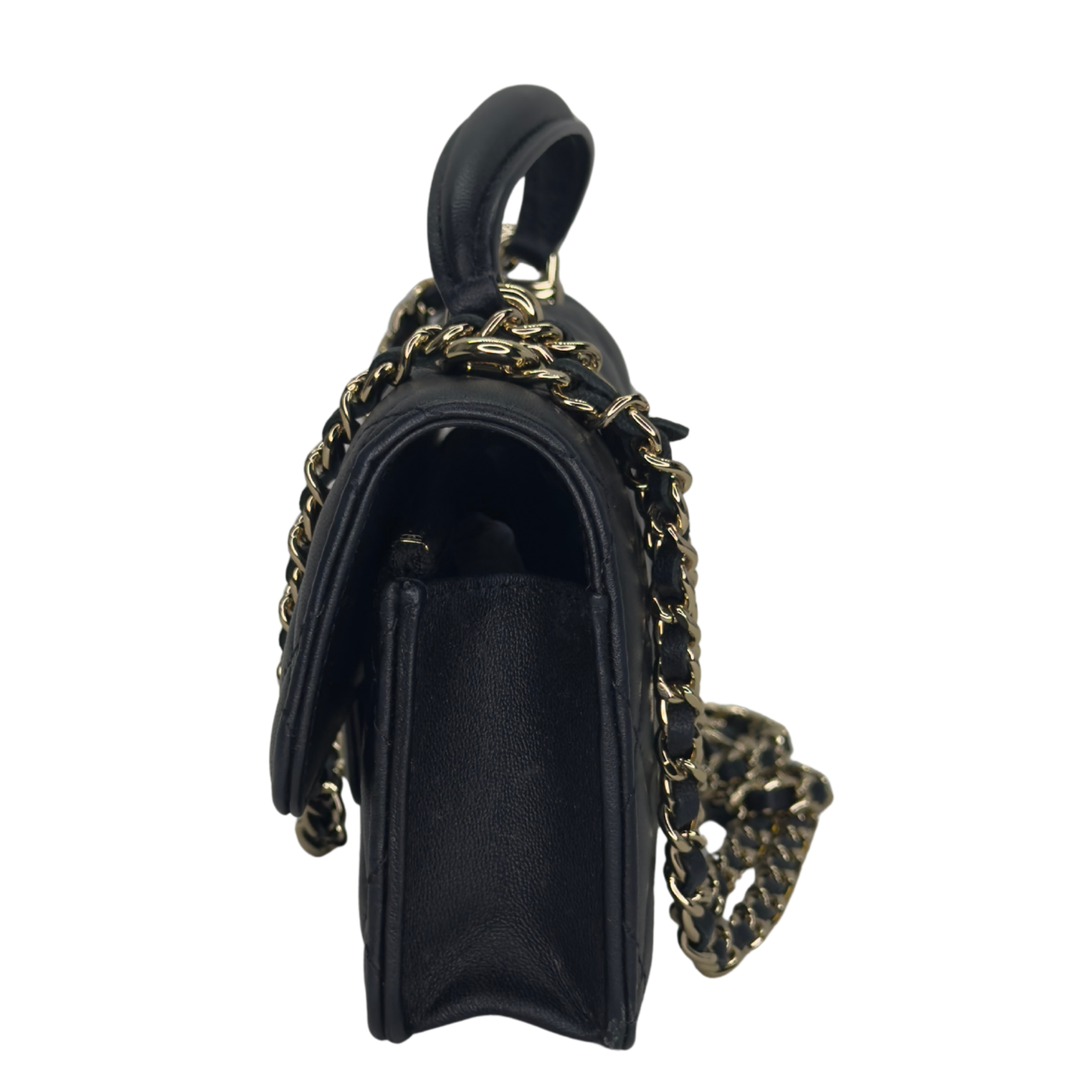 Chanel Top Handle Phone Holder on Chain Lambskin Black