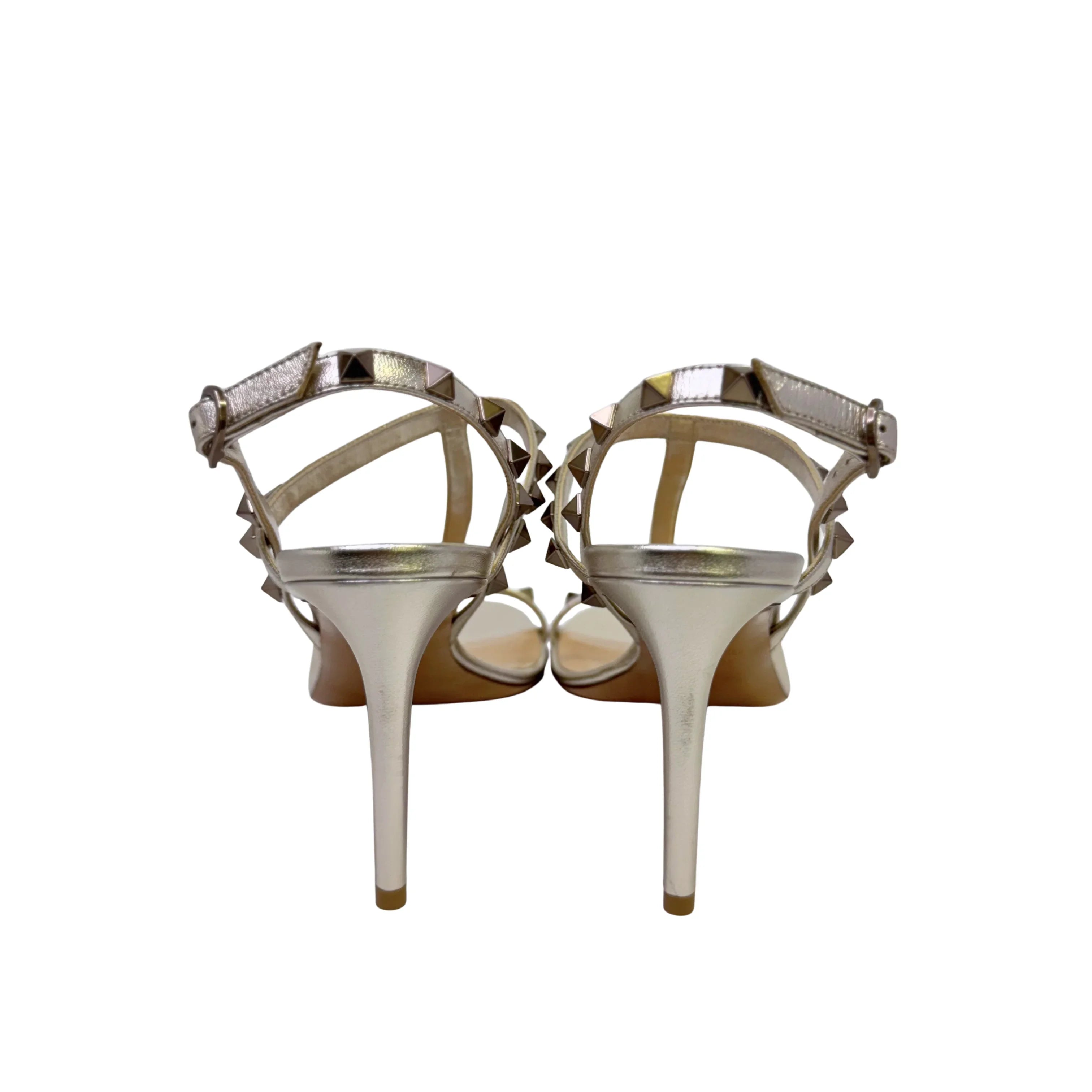 Valentino Metallic Nappa Rockstud T-Strap Slingback Sandals Heels, 39