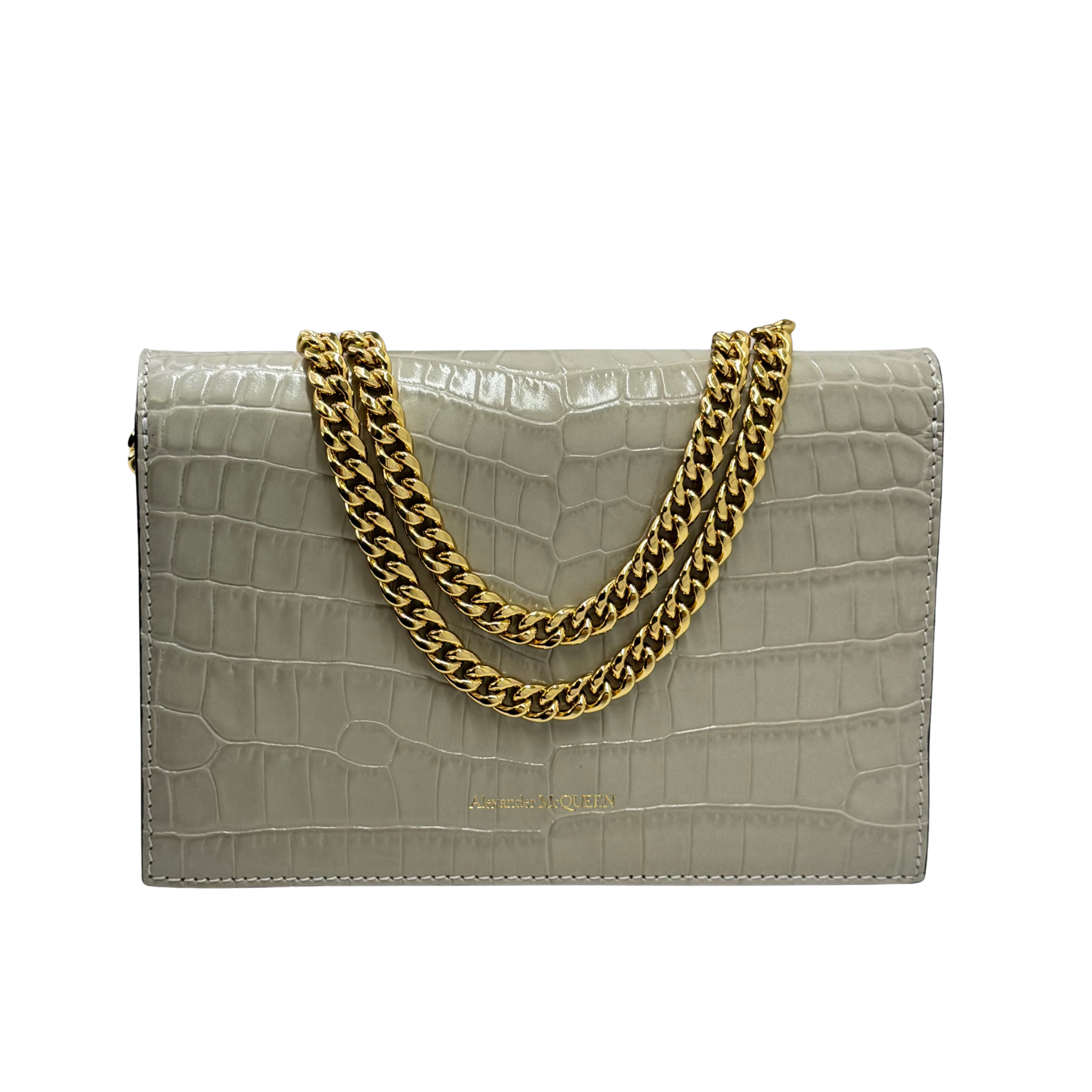 Alexander McQueen Skull Crossbody Bag Leather Grey White