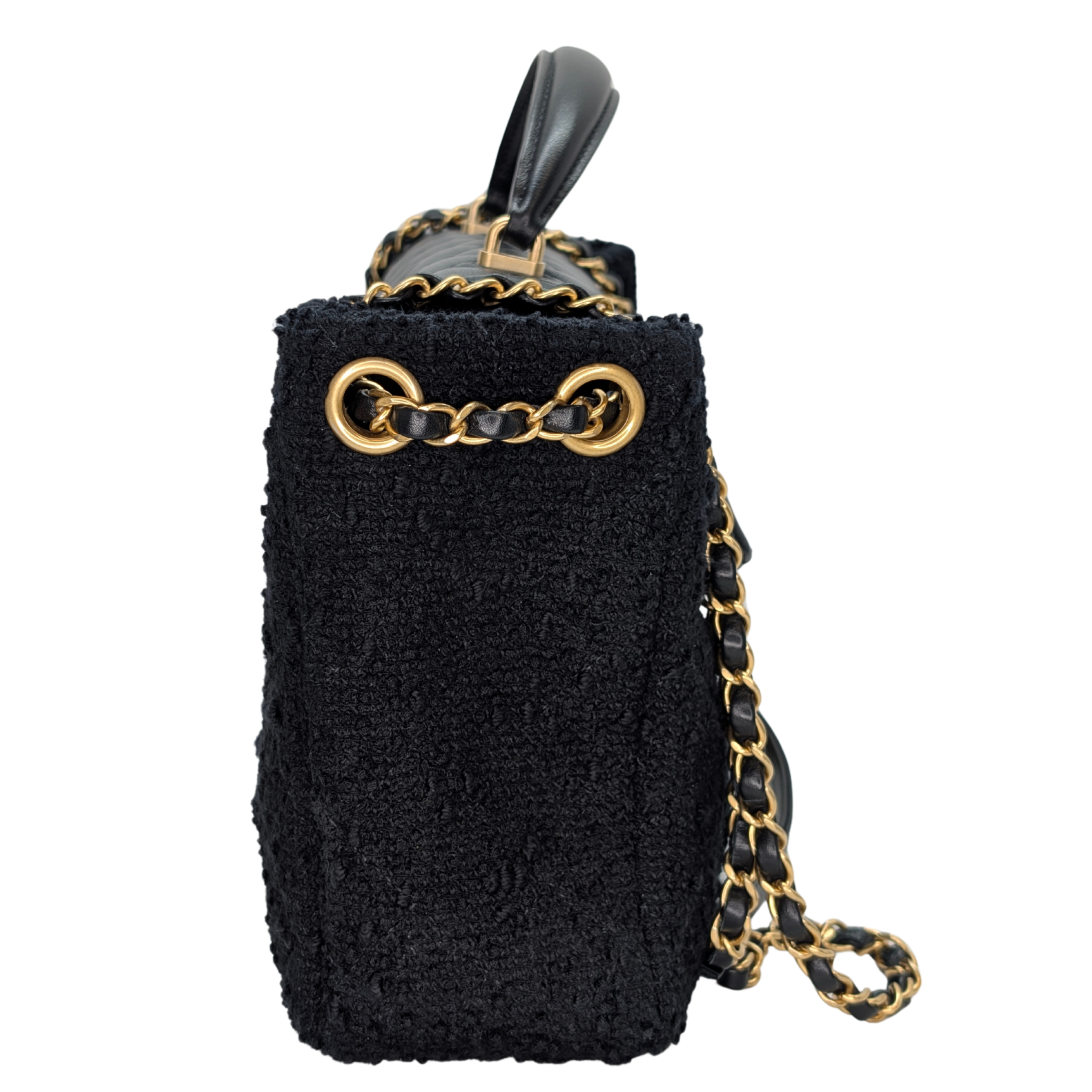 Chanel Top Handle Flap Tweed & Lambskin Bag GHW Black