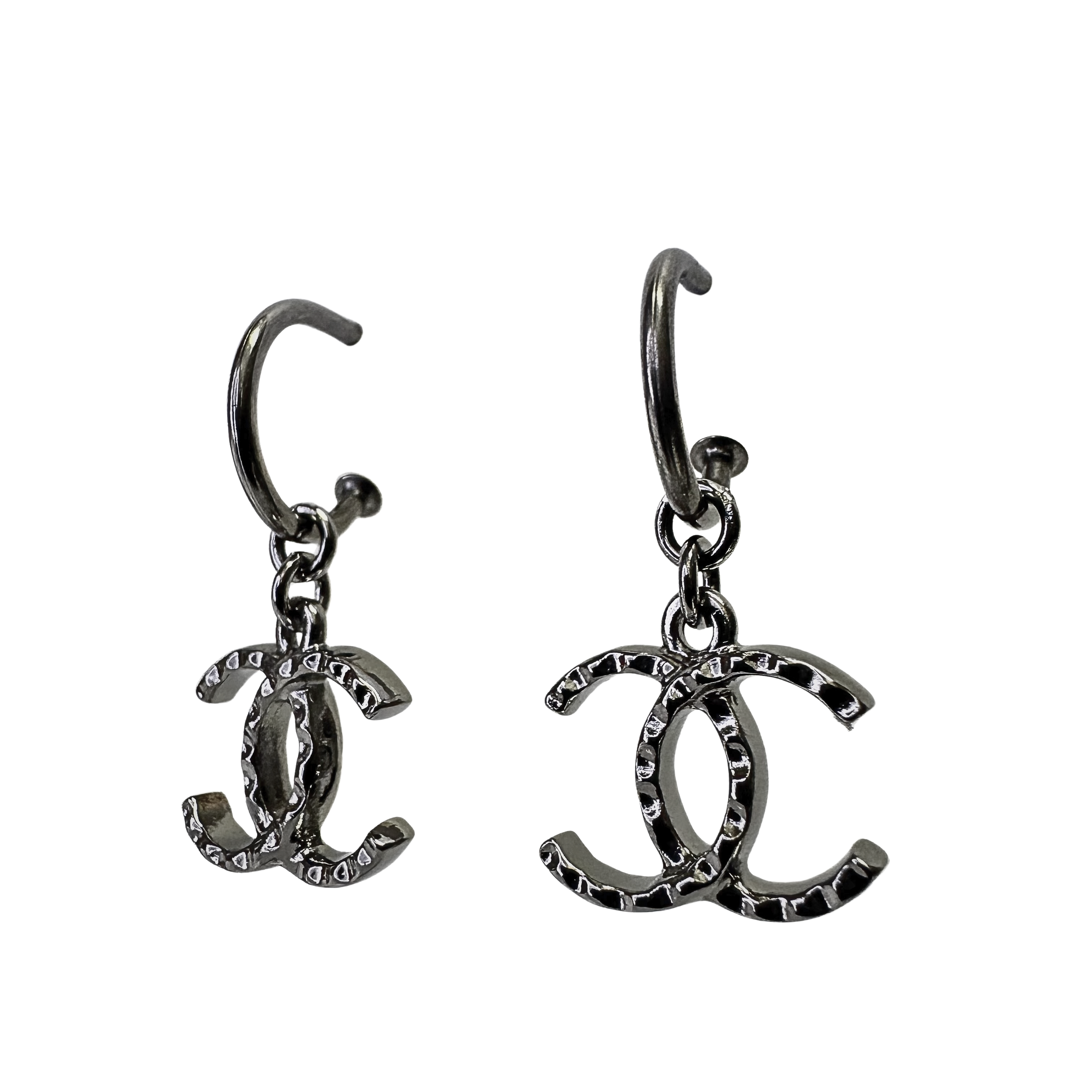 Chanel CC Earrings Metallic Gunmetal