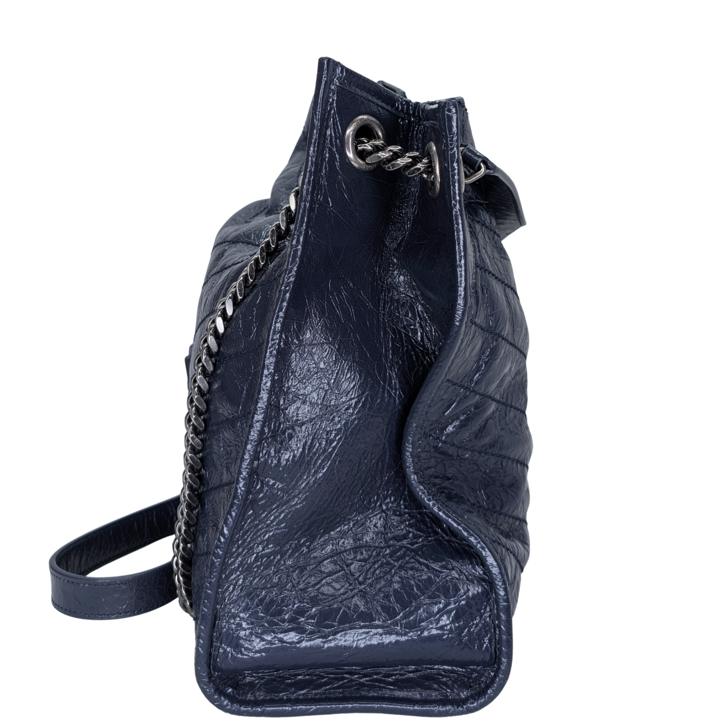 Saint Laurent Crinkled Leather Niki Shopper Tote Navy