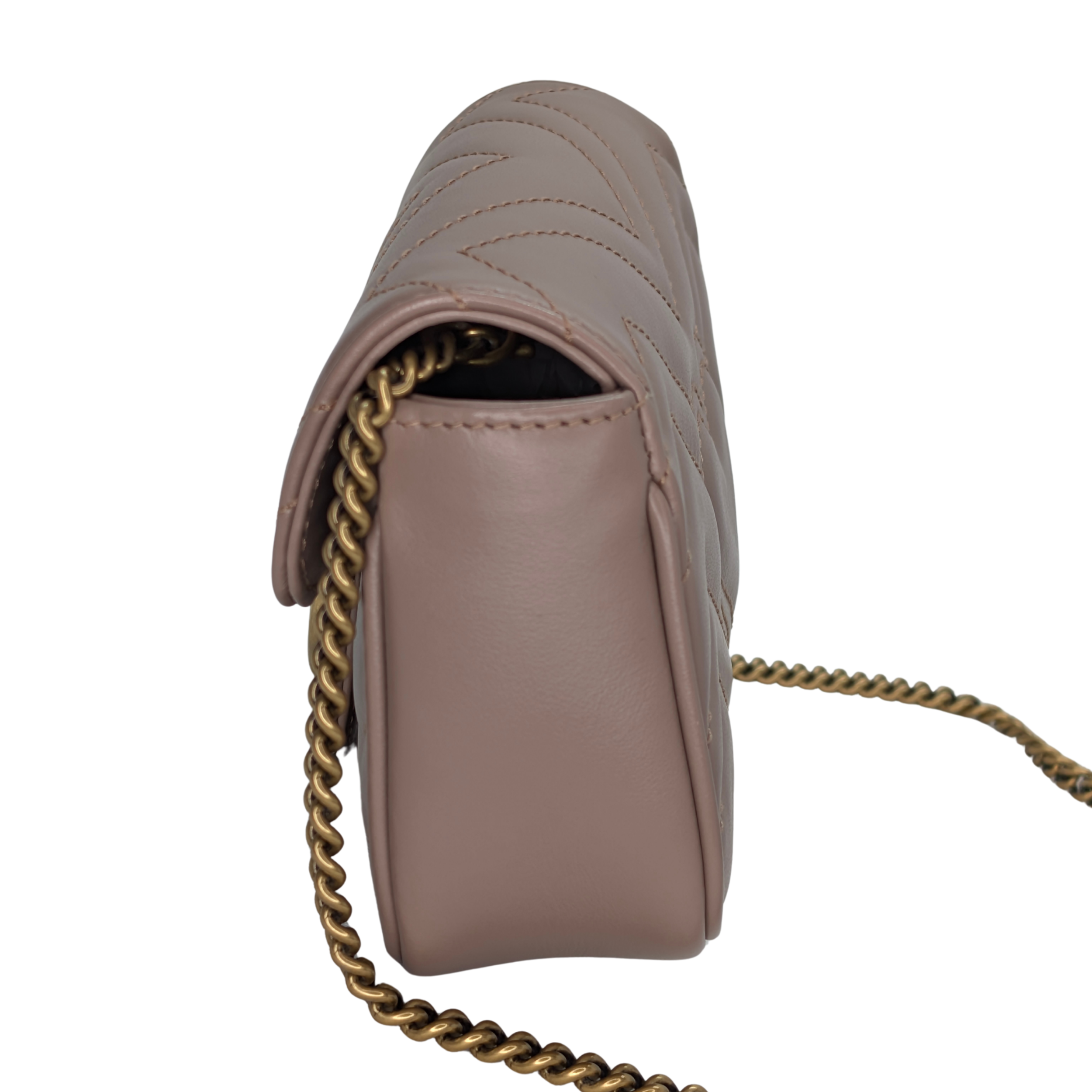 Gucci GG Marmont Matelasse Super Mini Shoulder Bag Taupe