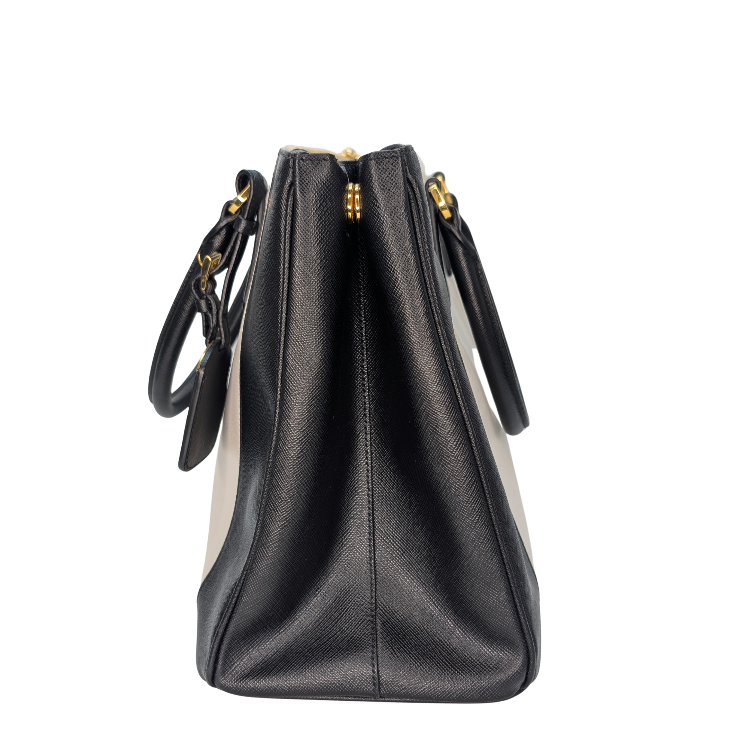 Prada Saffiano Lux Medium Galleria Double Zip Tote Bag Black X White