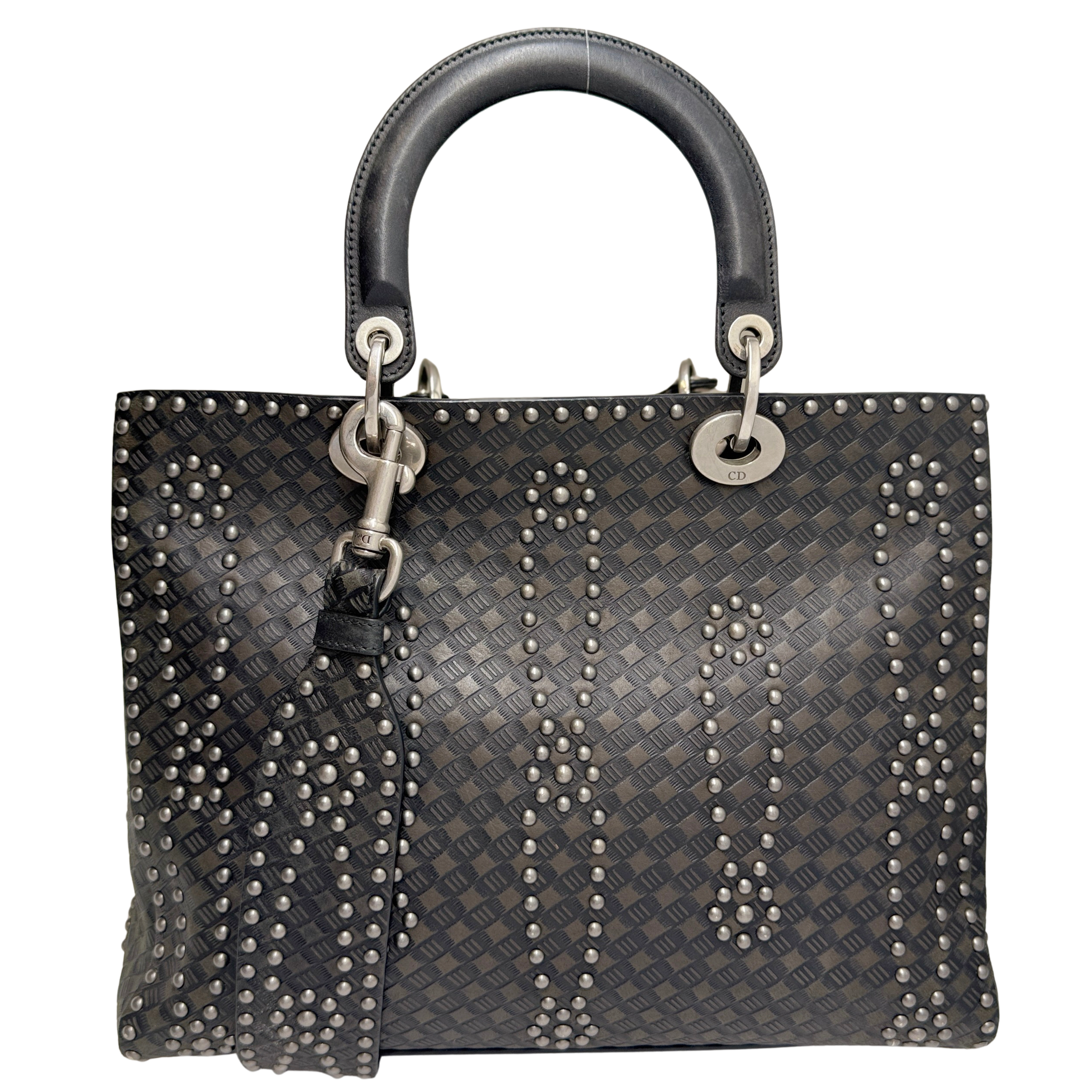 Christian Dior Large Lady Dior Studded Handbag Black