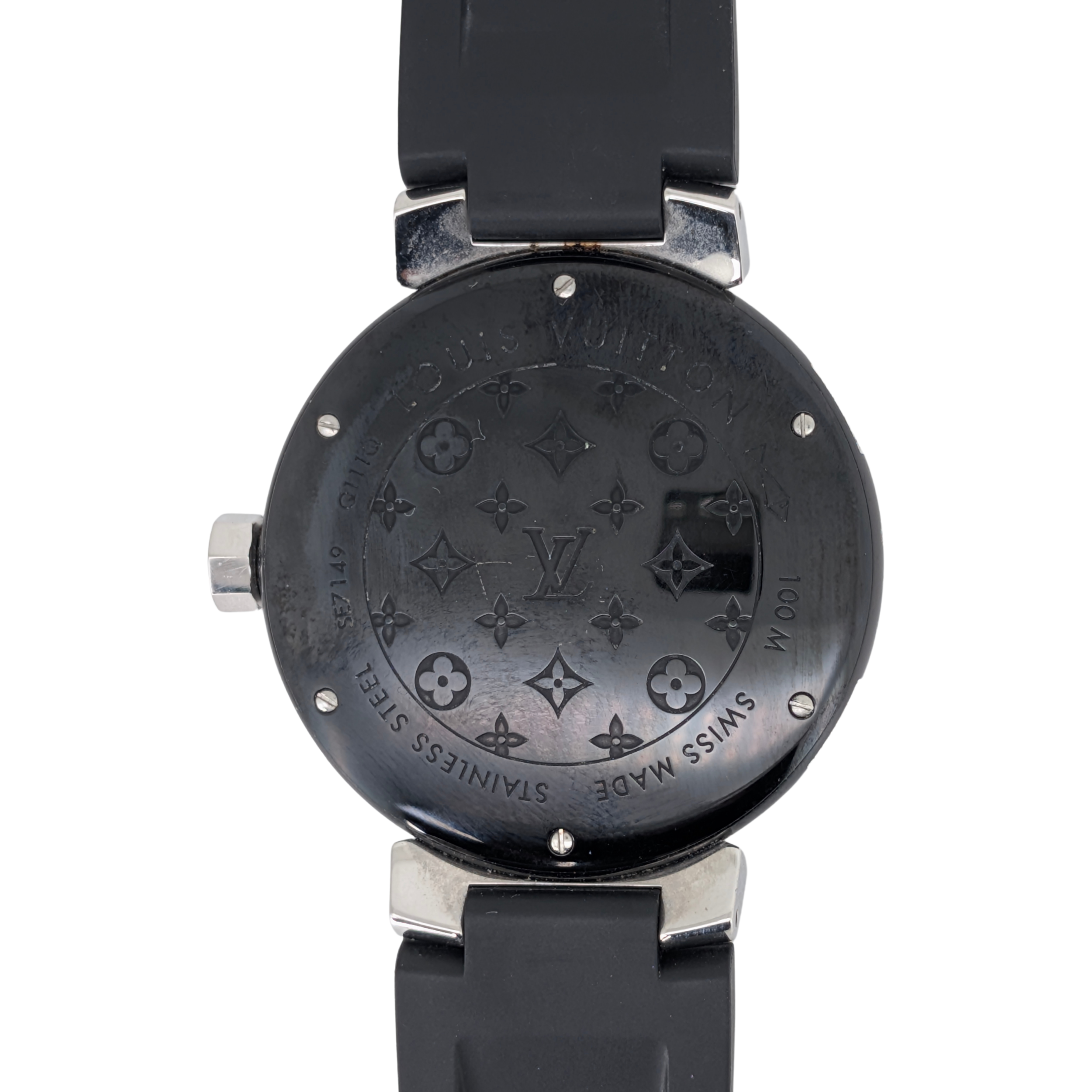 Louis Vuitton Tambour Q131Q Diamond Bezel & Dial Black Steel Watch