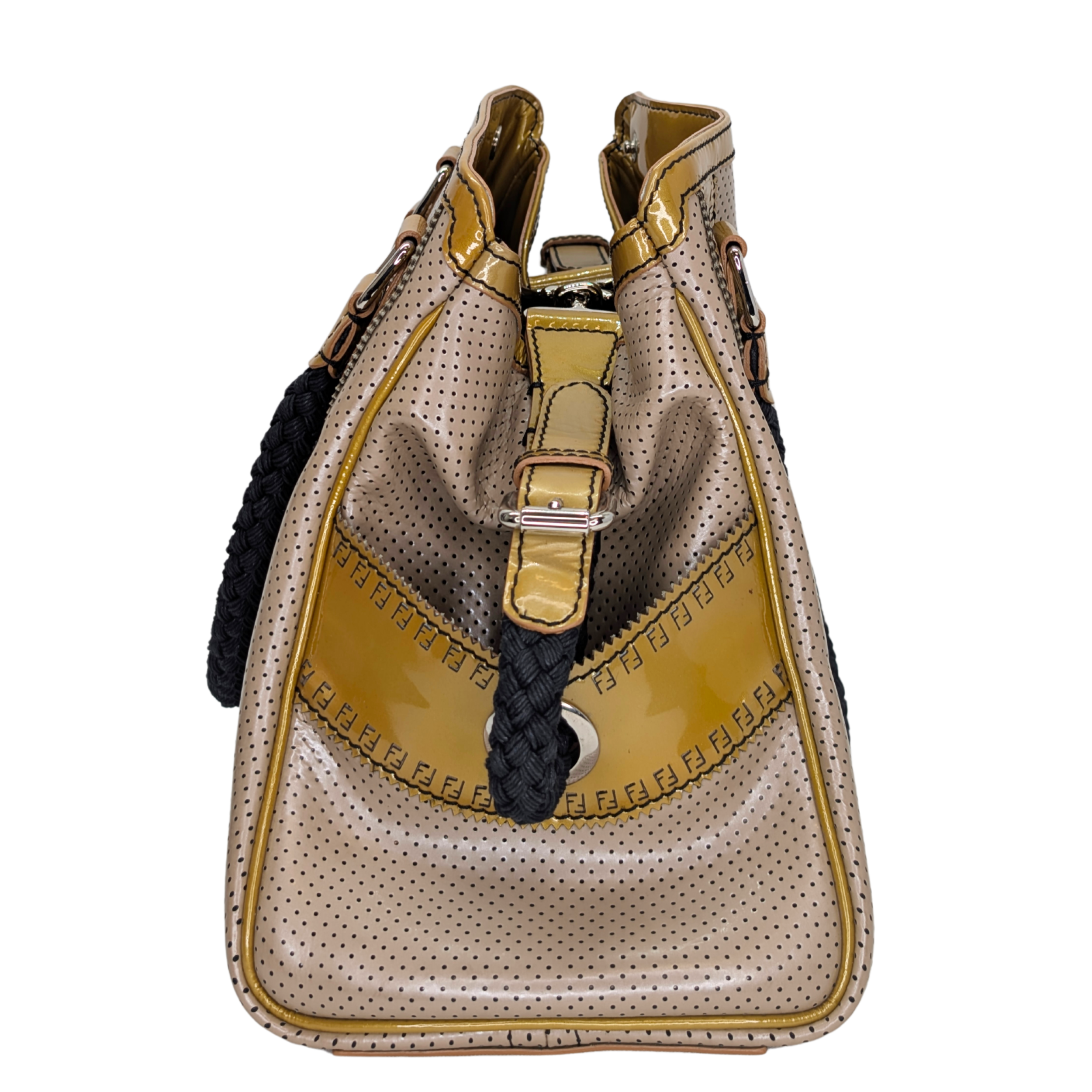 Fendi Perforated Patent Leather De Jour Tote Bag Gold