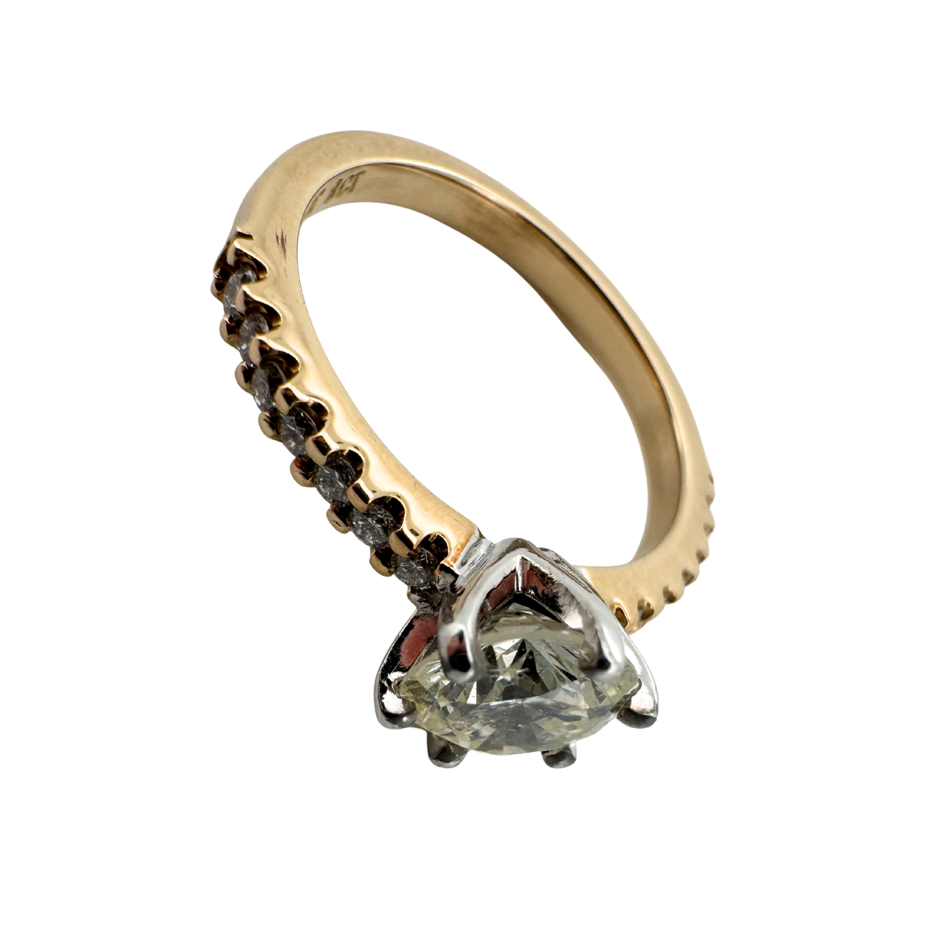 1.0ct Light Champagne P1 Round Brilliant Diamond on 9ct/18ct Gold Ring K½ - Lost Designer