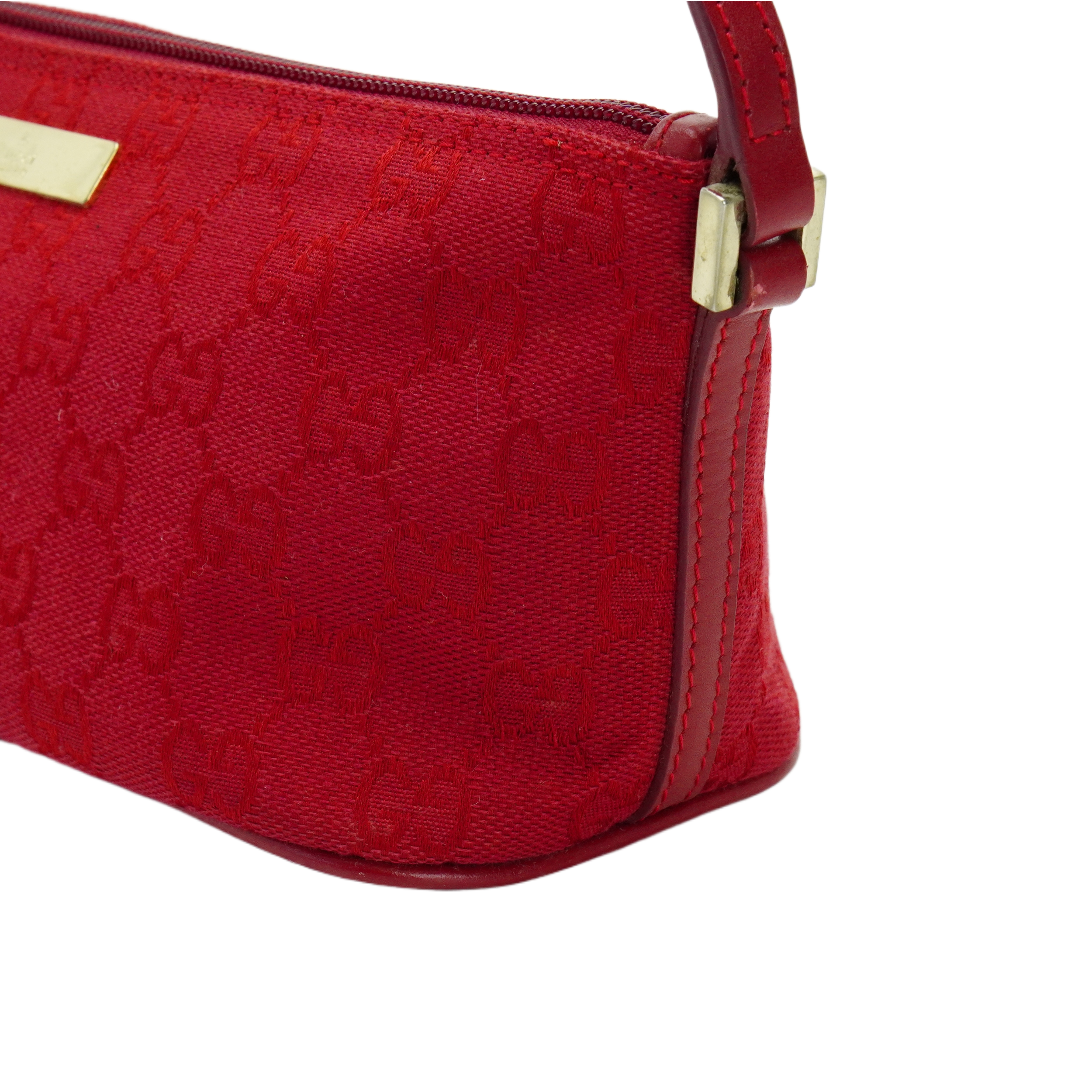 Gucci Cherry Red GG Monogram Boat Pochette Bag