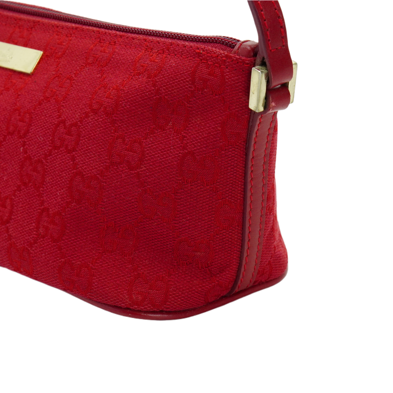 Gucci Cherry Red GG Monogram Boat Pochette Bag