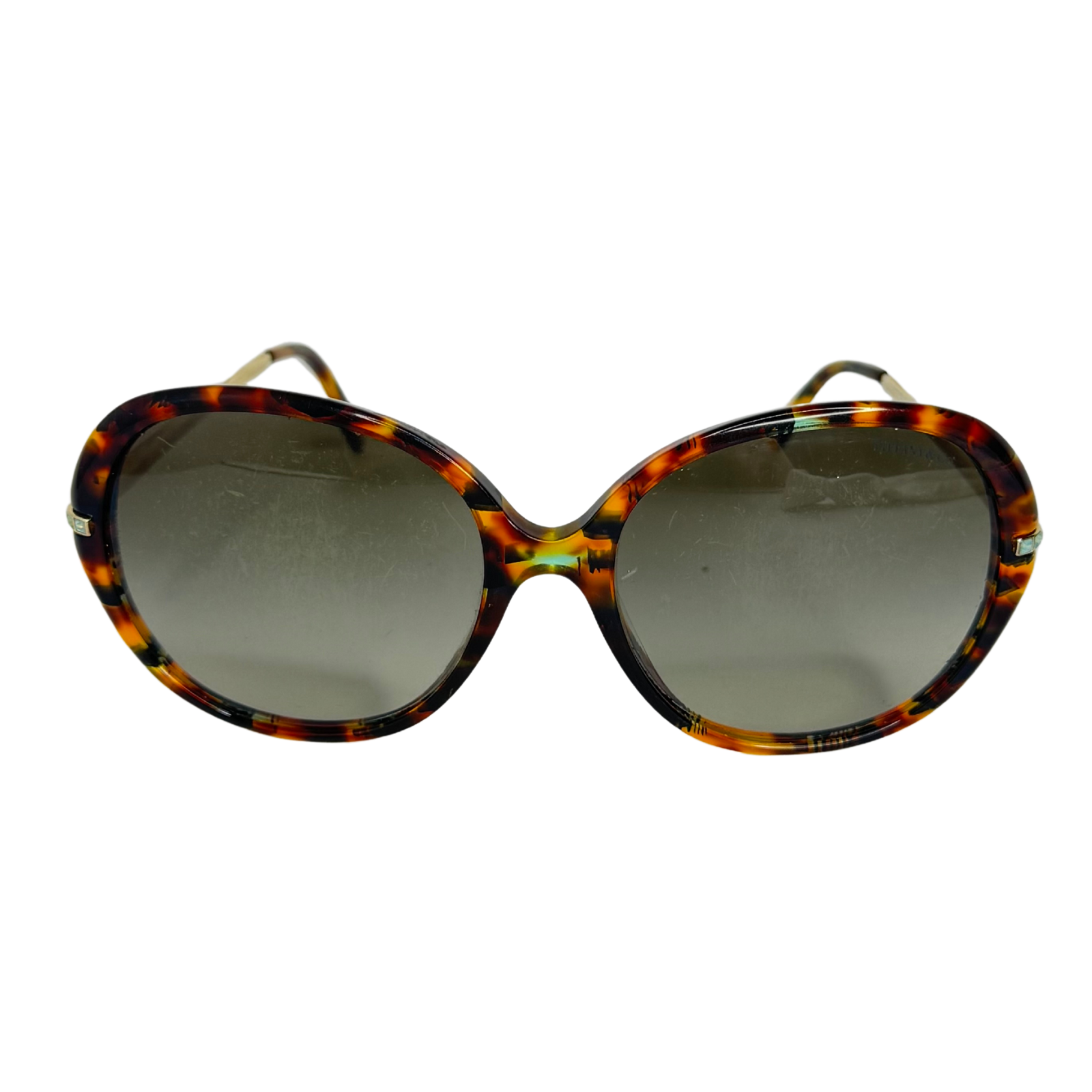 Tiffany & Co. Tortoiseshell Oversized Crystal Arm Sunglasses