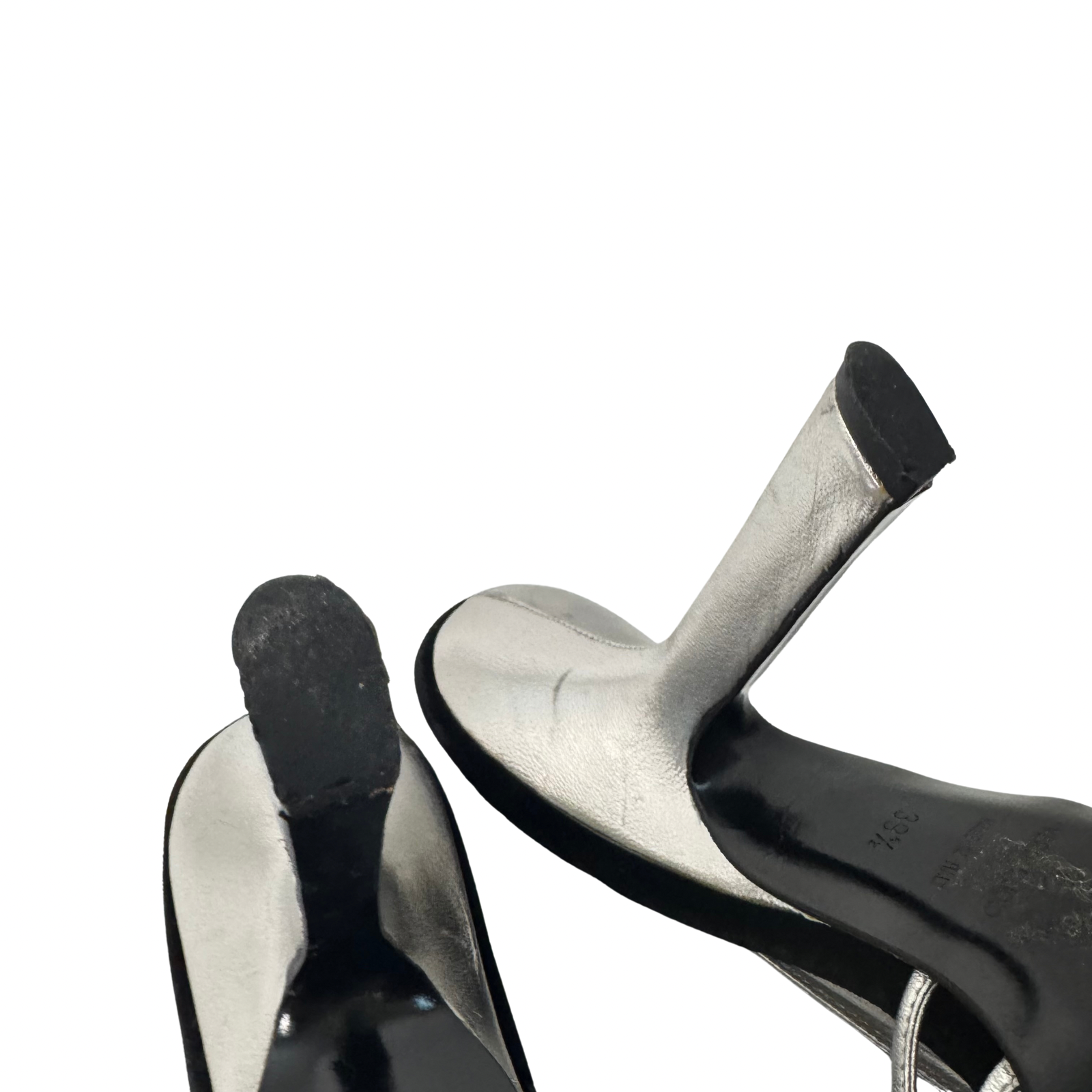 DOLCE & GABBANA Silver Metallic & Black Velvet Strappy Heels - Size 39.5