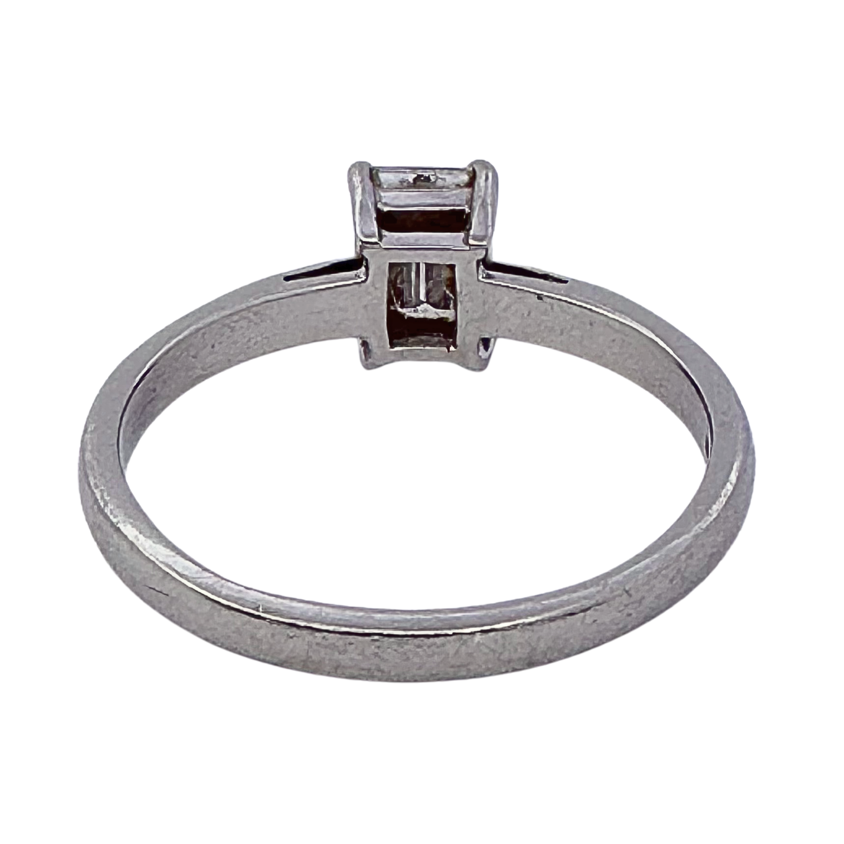 0.73ct Colour F-G Clarity VVS2-VVS1 Diamond emerald cut on platinum Ring O½