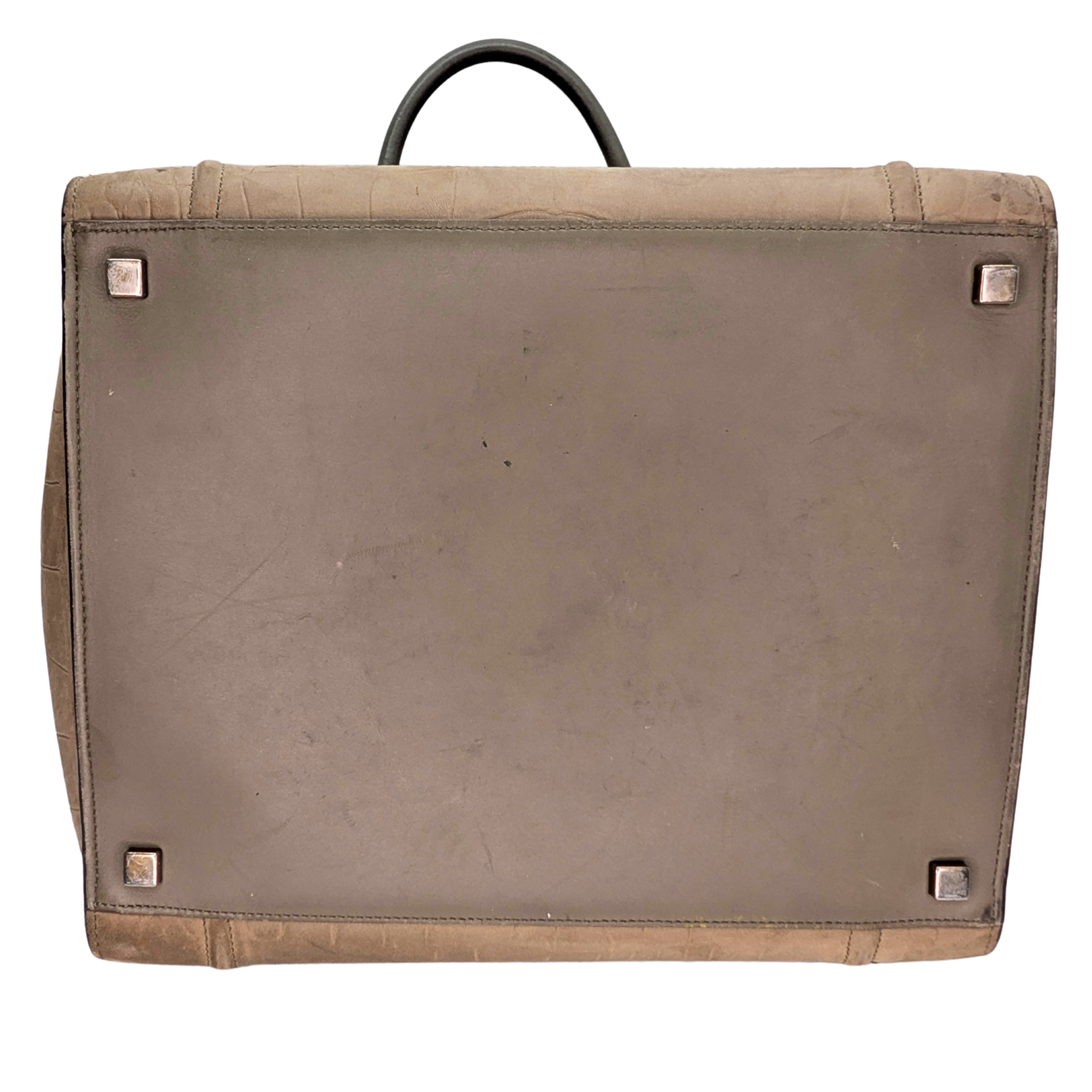 Celine Crocodile Embossed Medium Phantom Luggage Tote Bag Beige