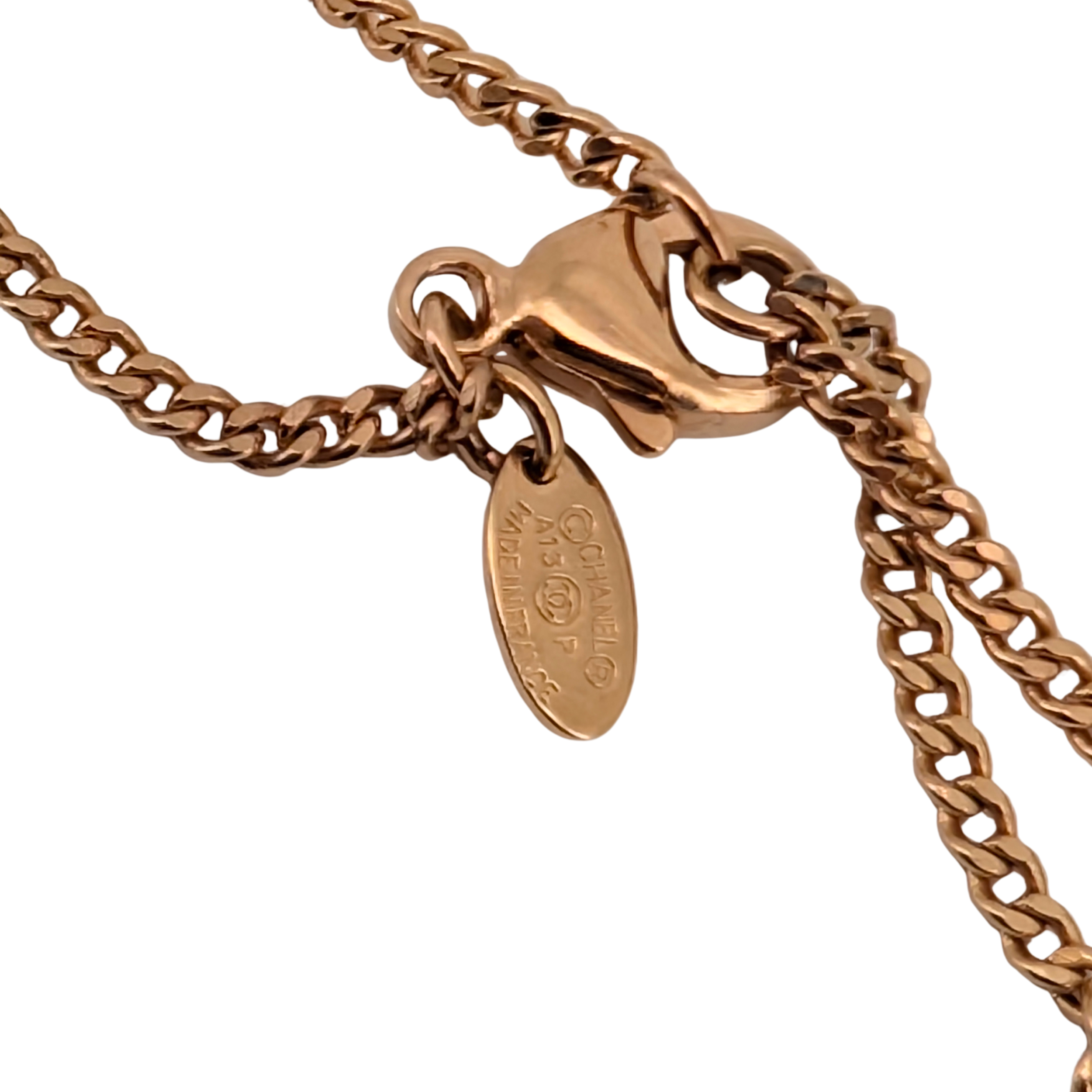 Chanel Pearl 18k Gold Plated Faux Pearl & Enamel CC Pendant Necklace