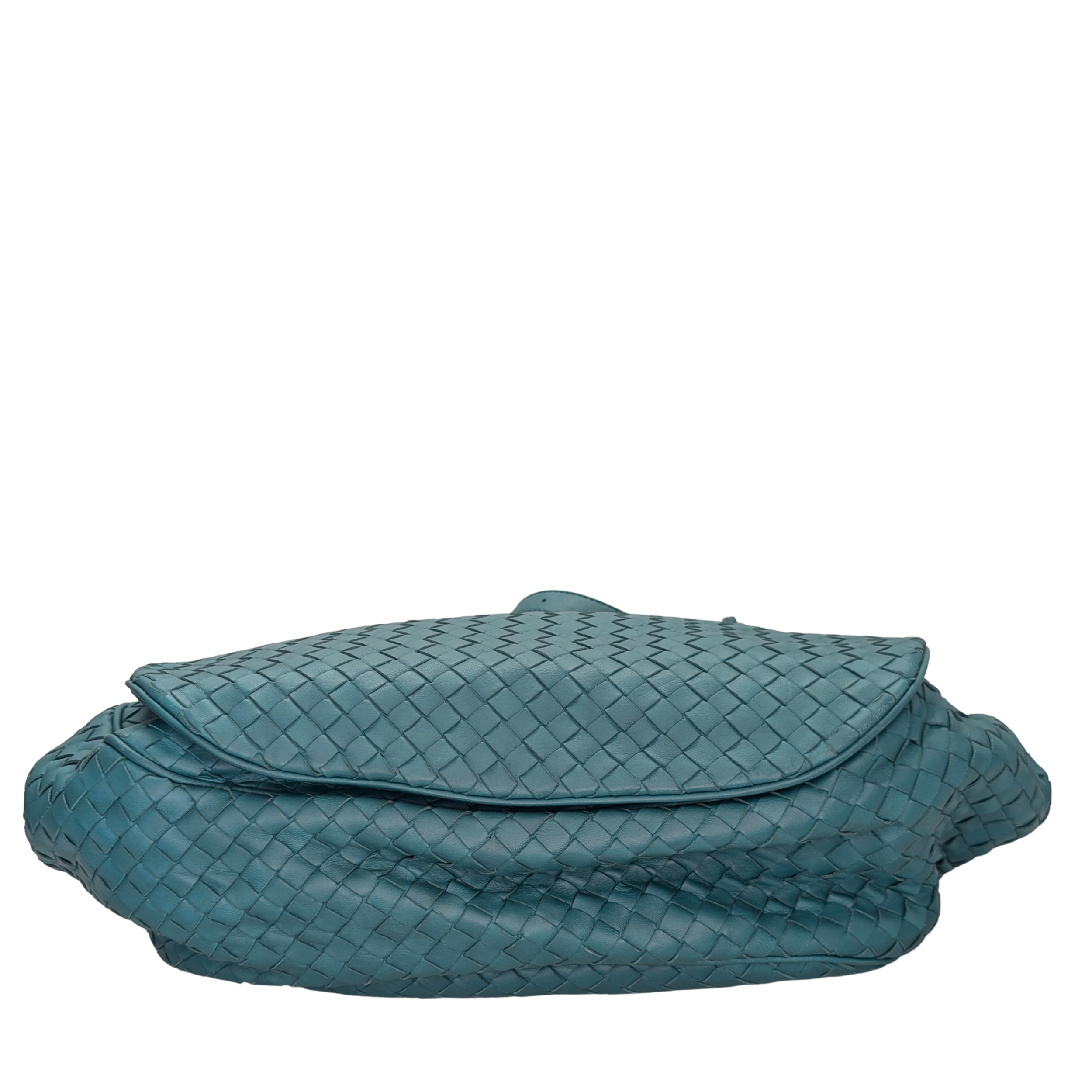 Bottega Veneta Tabita Drawstring Flap Intrecciato Shoulder Bag Blue