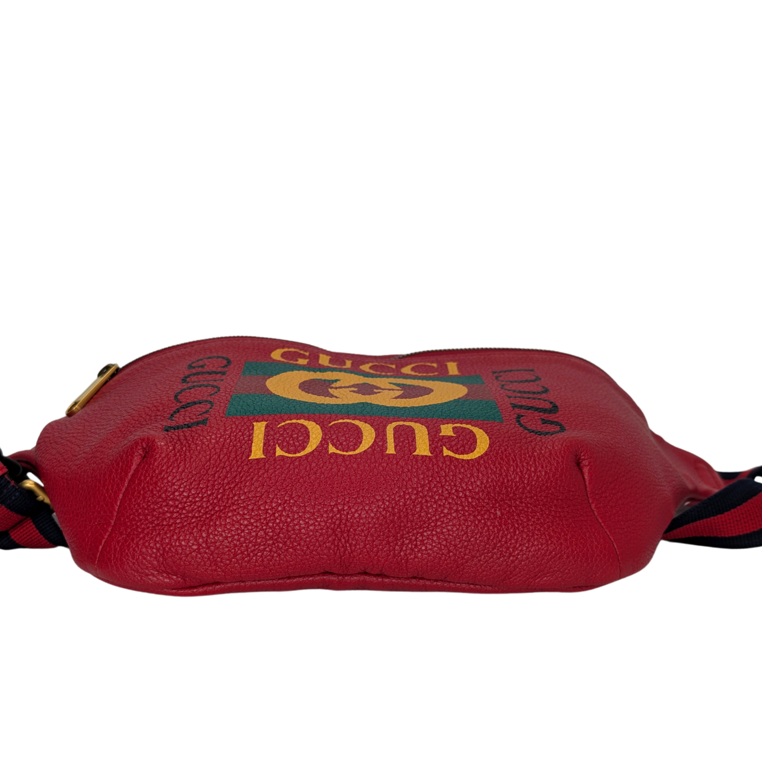 Gucci Grained Calfskin Logo Belt Bum Bag Hibiscus Red