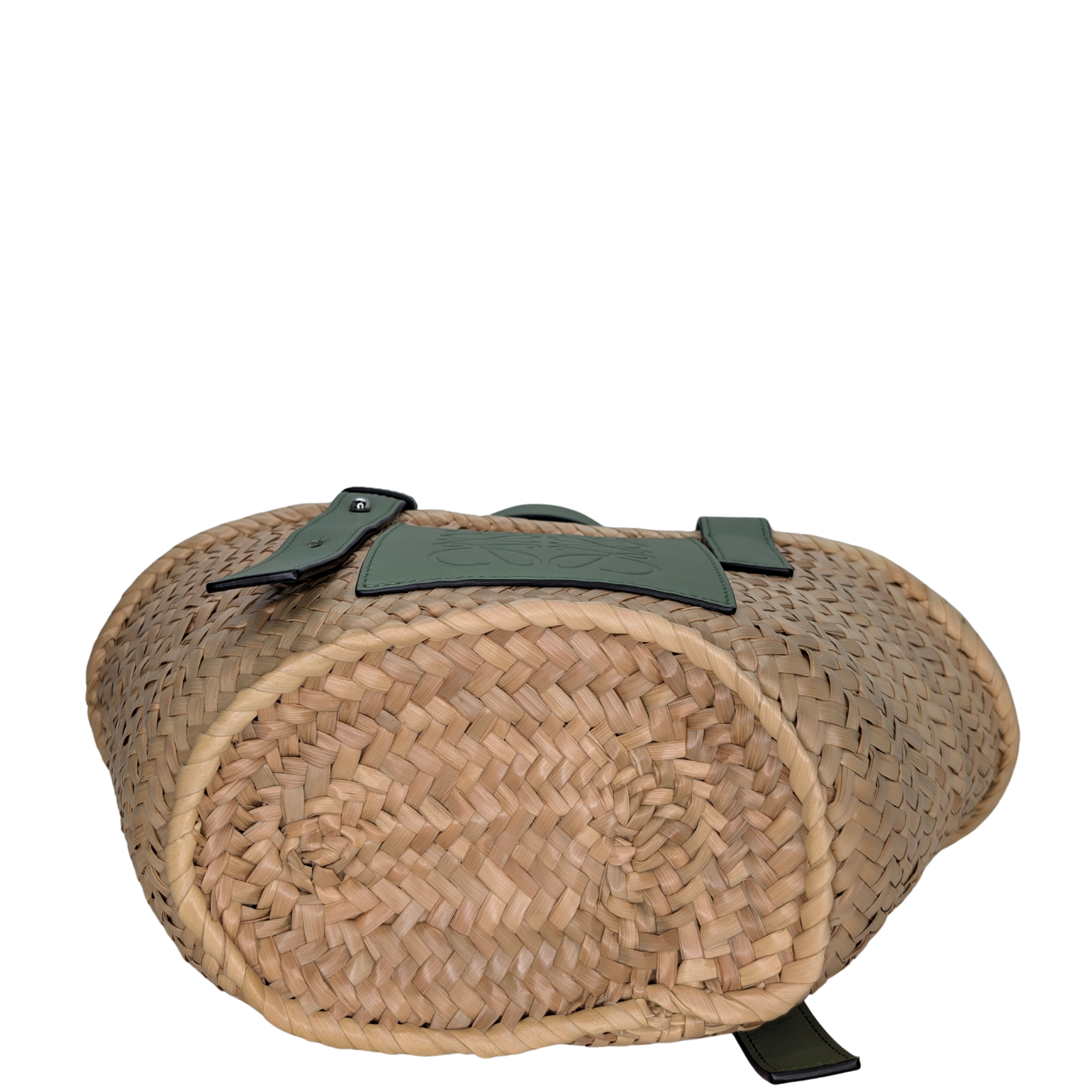 Loewe Raffia Small Basket Tote Bag Natural Green Rosemary