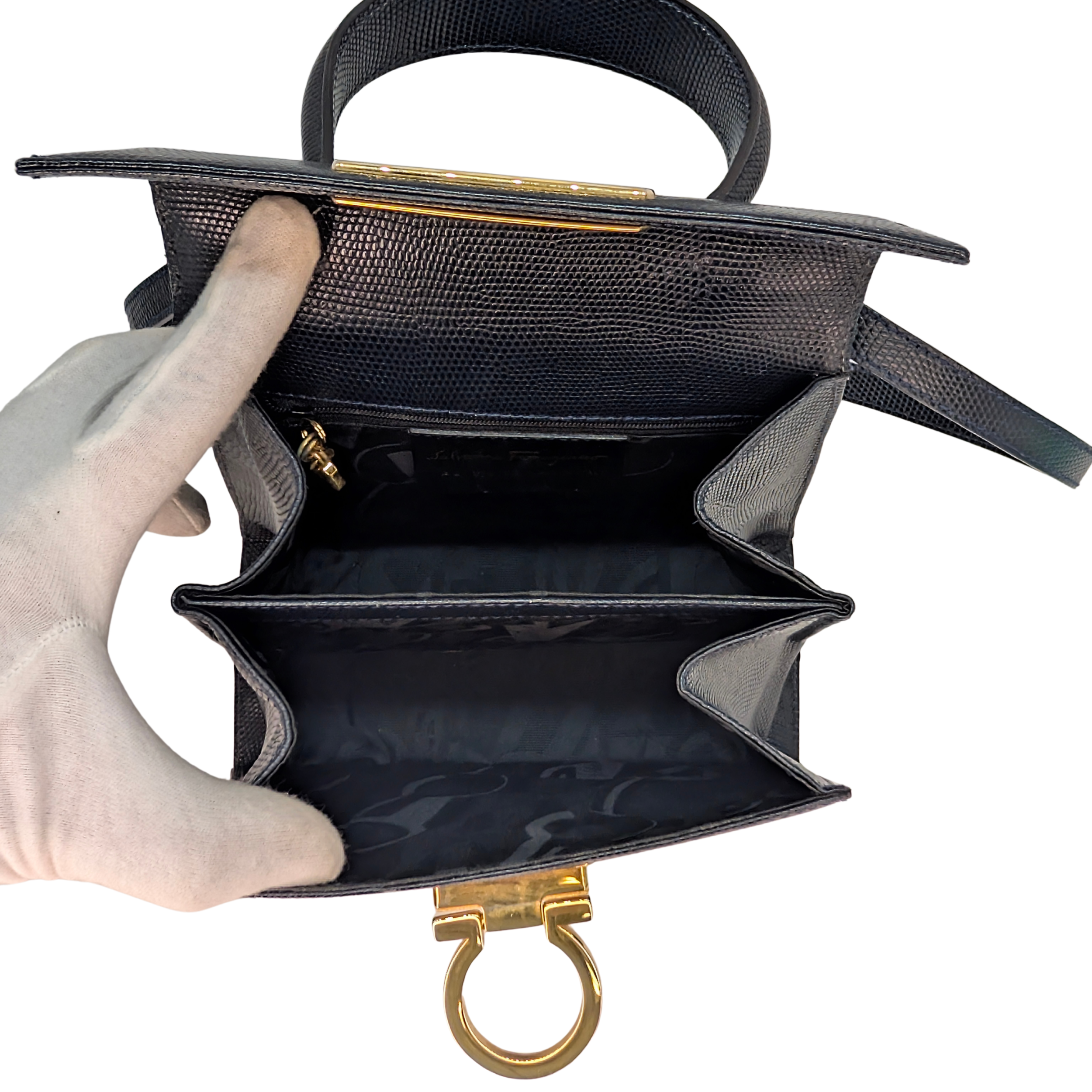 Salvatore Ferragamo Lizard Gancini Iconic Top Handle Bag