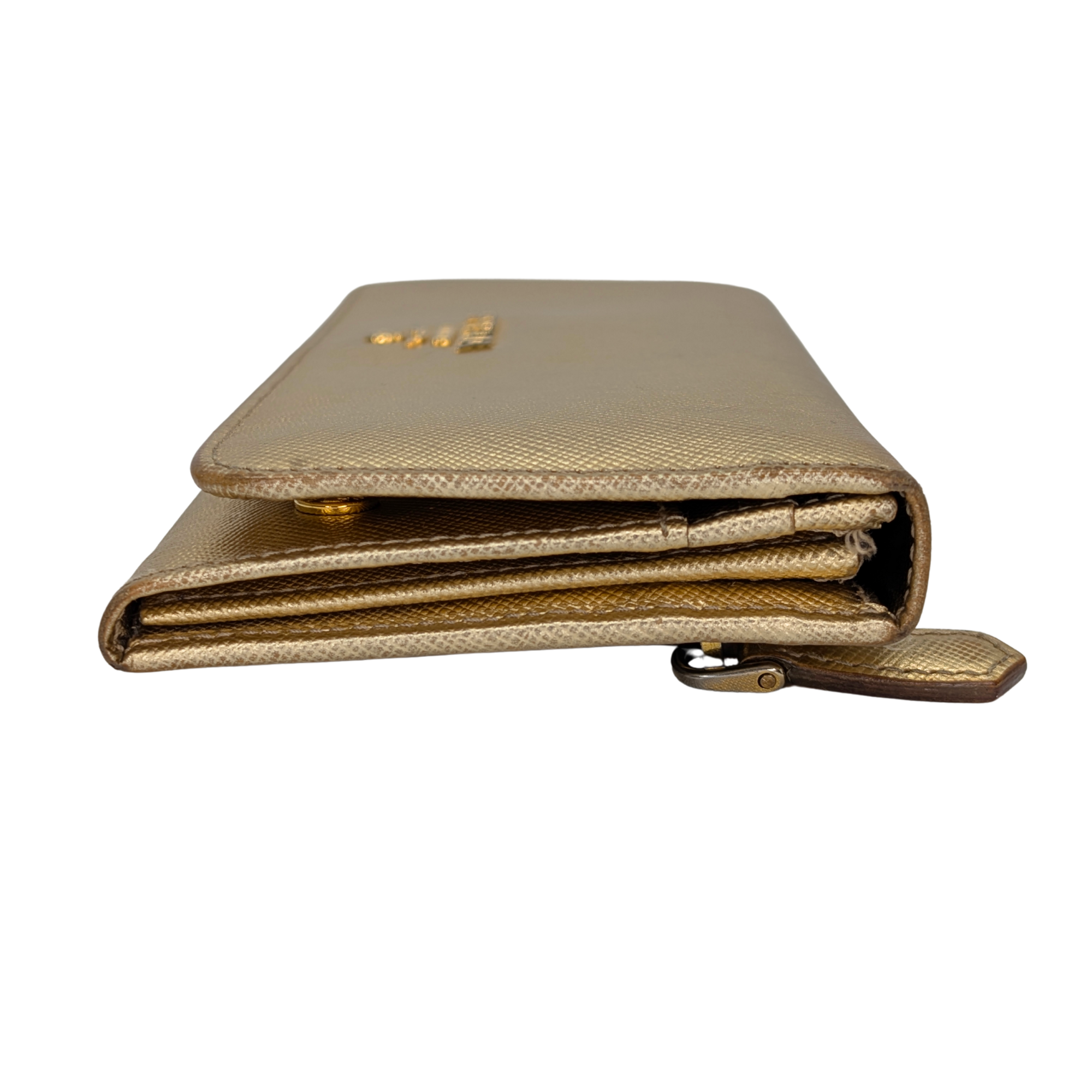 Prada Saffiano Metal Continental Wallet Gold