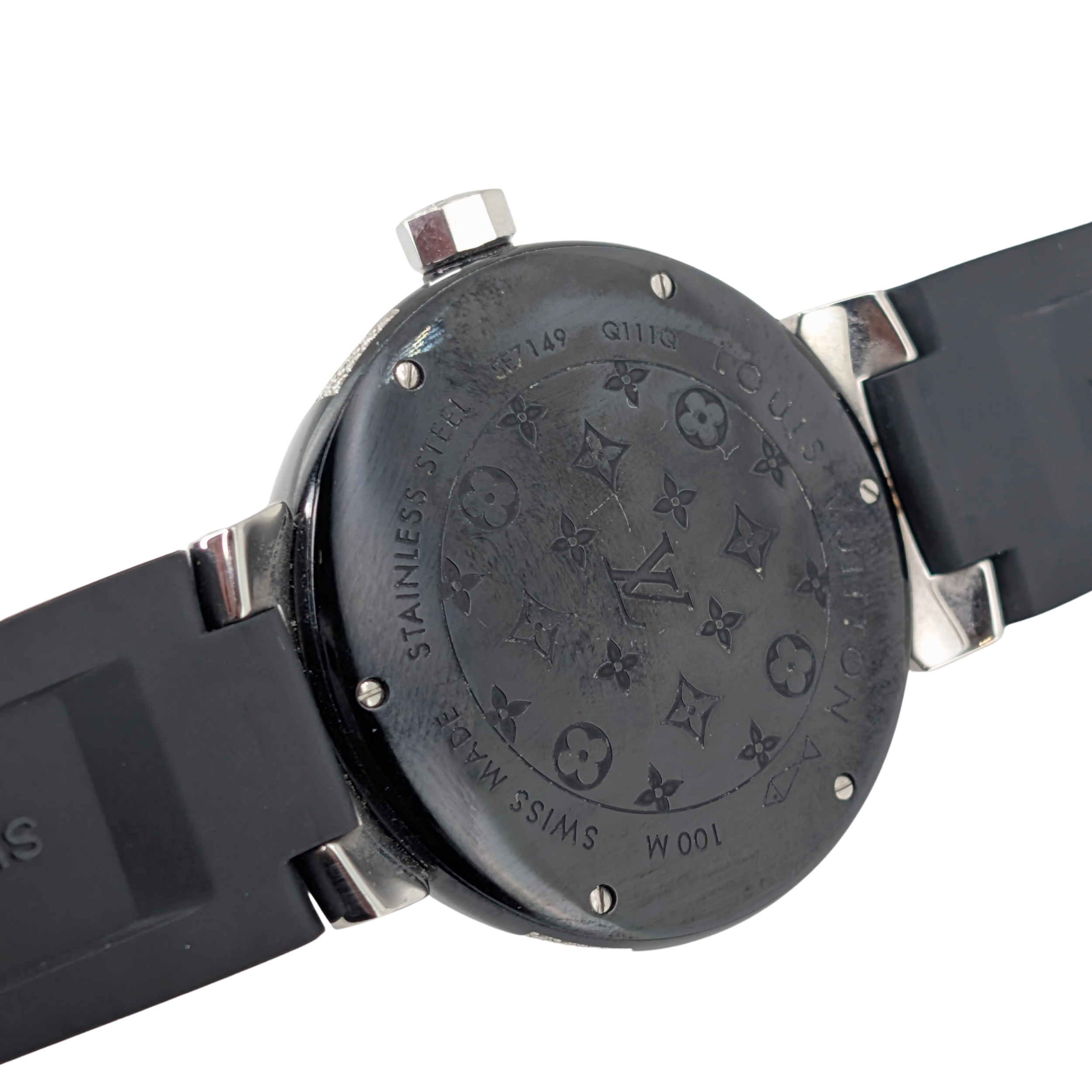 Louis Vuitton Tambour Q131Q Diamond Bezel & Dial Black Steel Watch