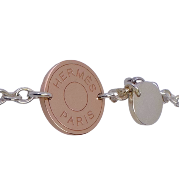 Hermes Confettis Ex-libris 18k Rose Gold & Silver Bracelet