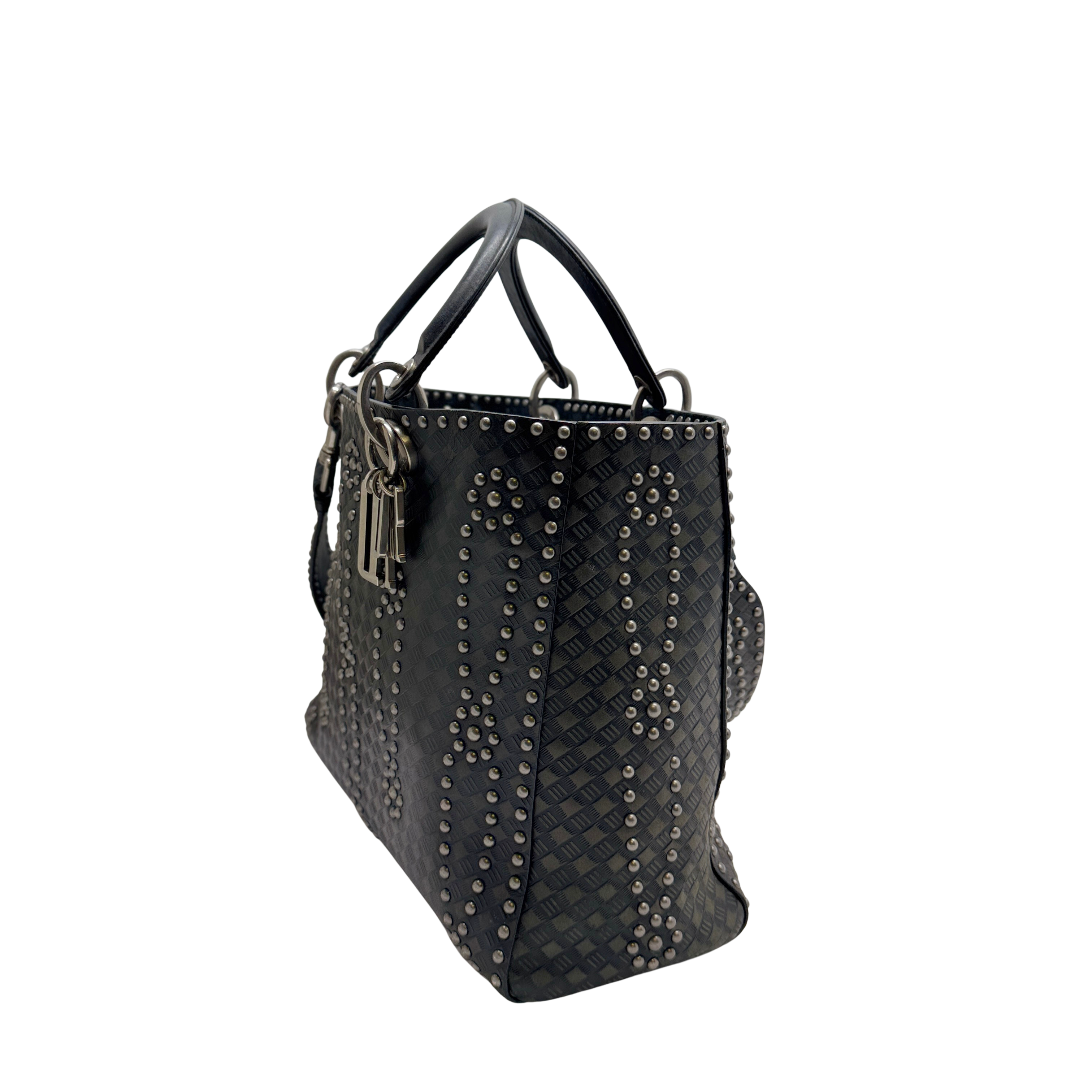 Christian Dior Large Lady Dior Studded Handbag Black