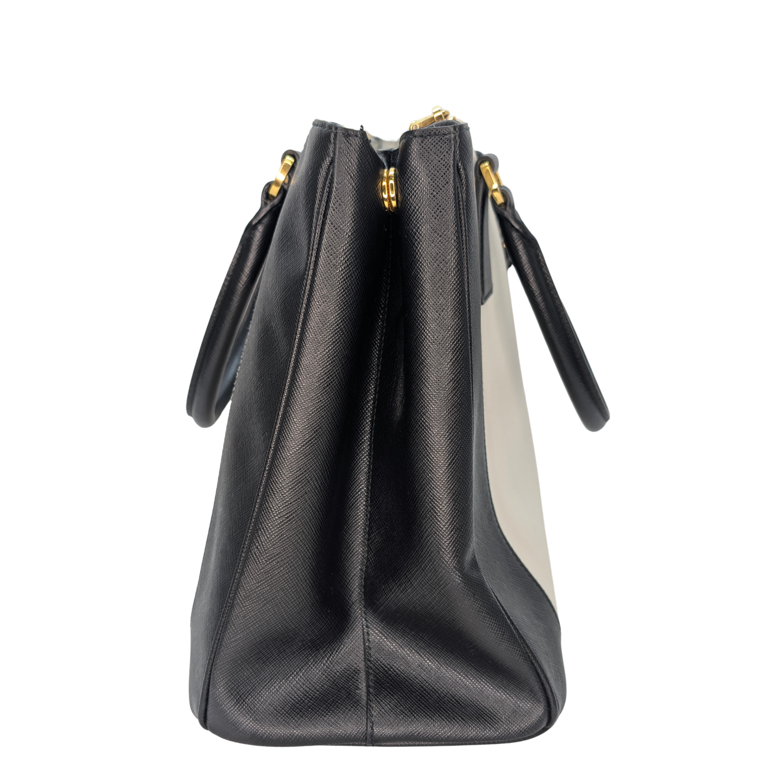Prada Saffiano Lux Medium Galleria Double Zip Tote Bag Black X White
