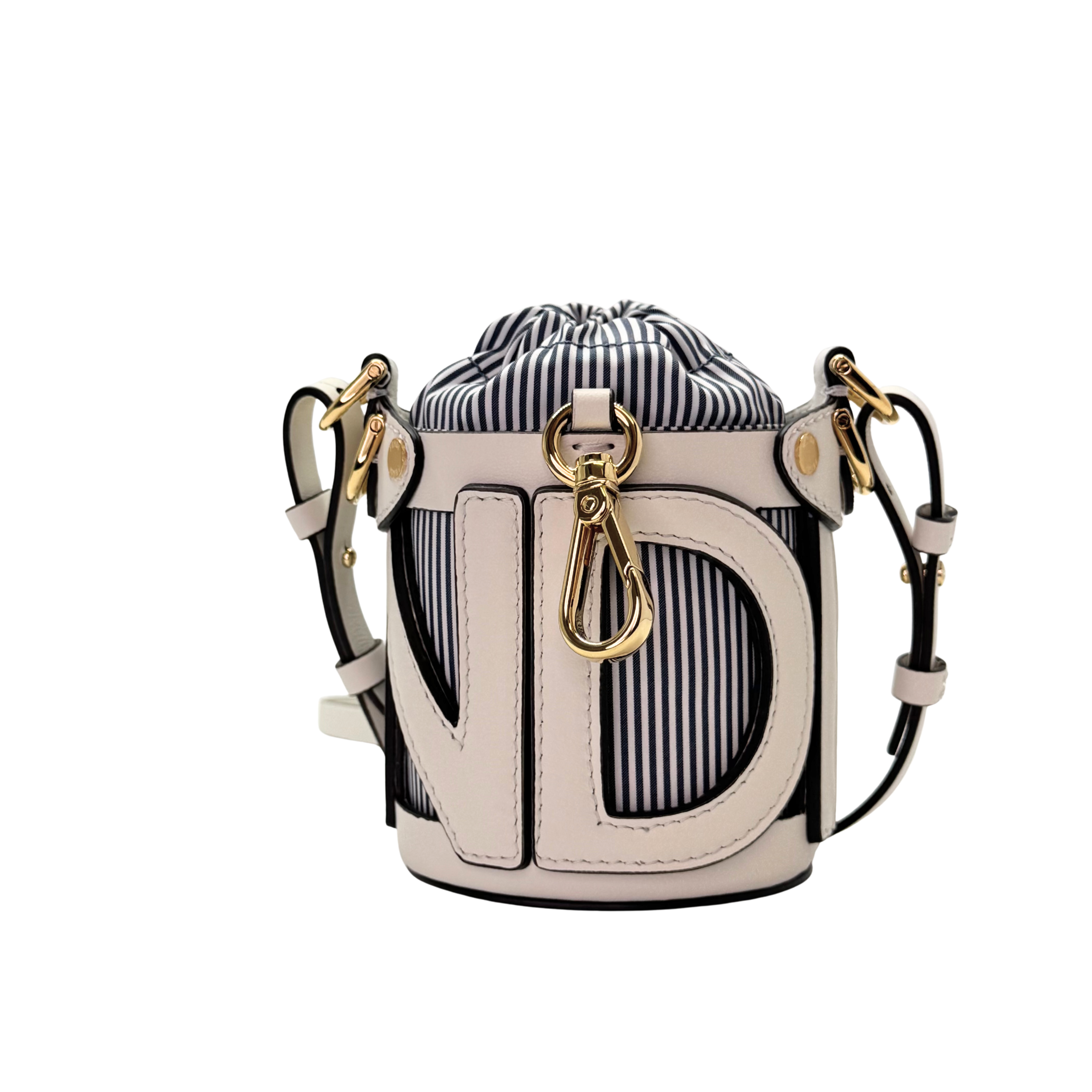 Fendi Nylon Vitello Step Out Bucket Shoulder Bag Beige Mini