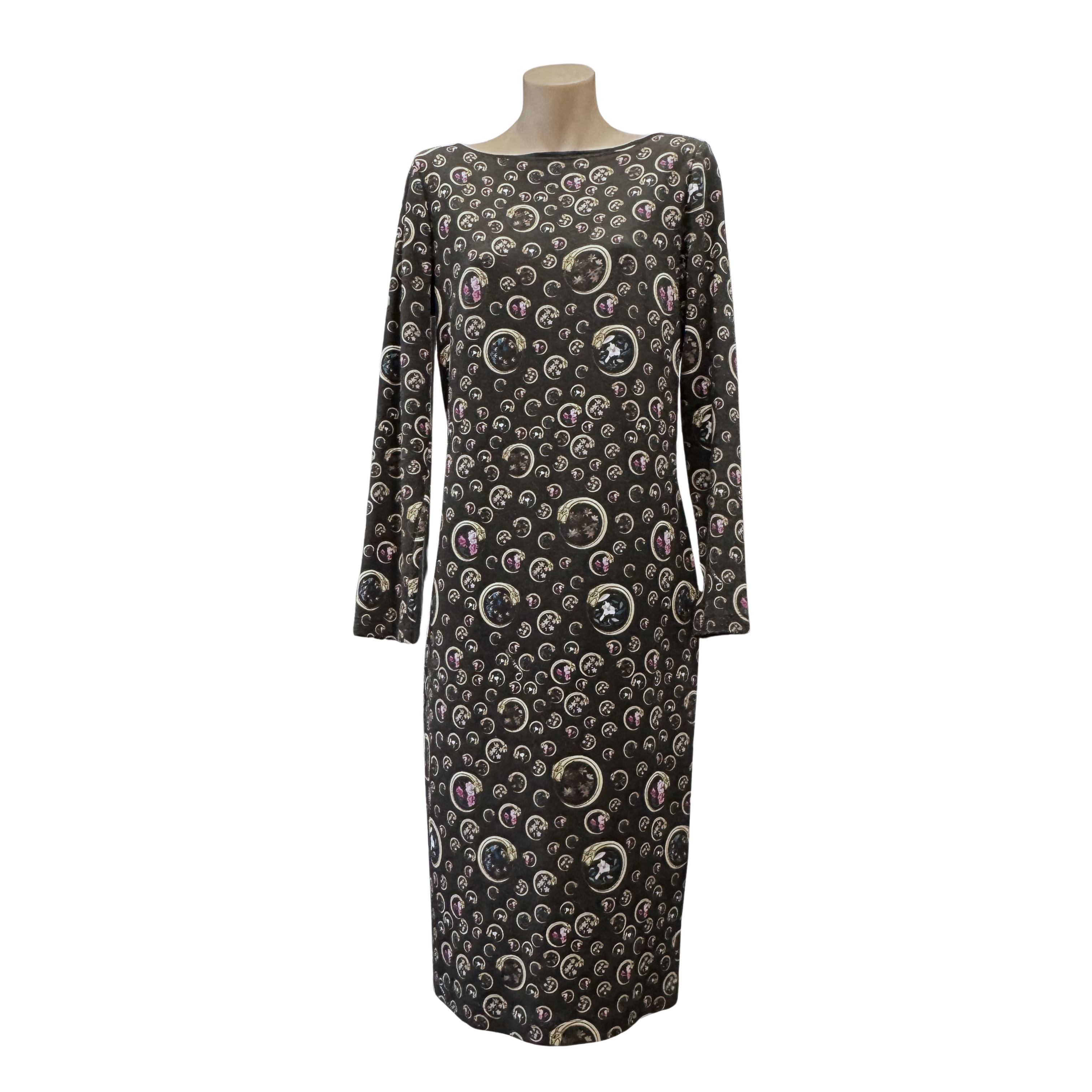 Robert Calvani Moon Phase Print Long Sleeve Midi Dress 38