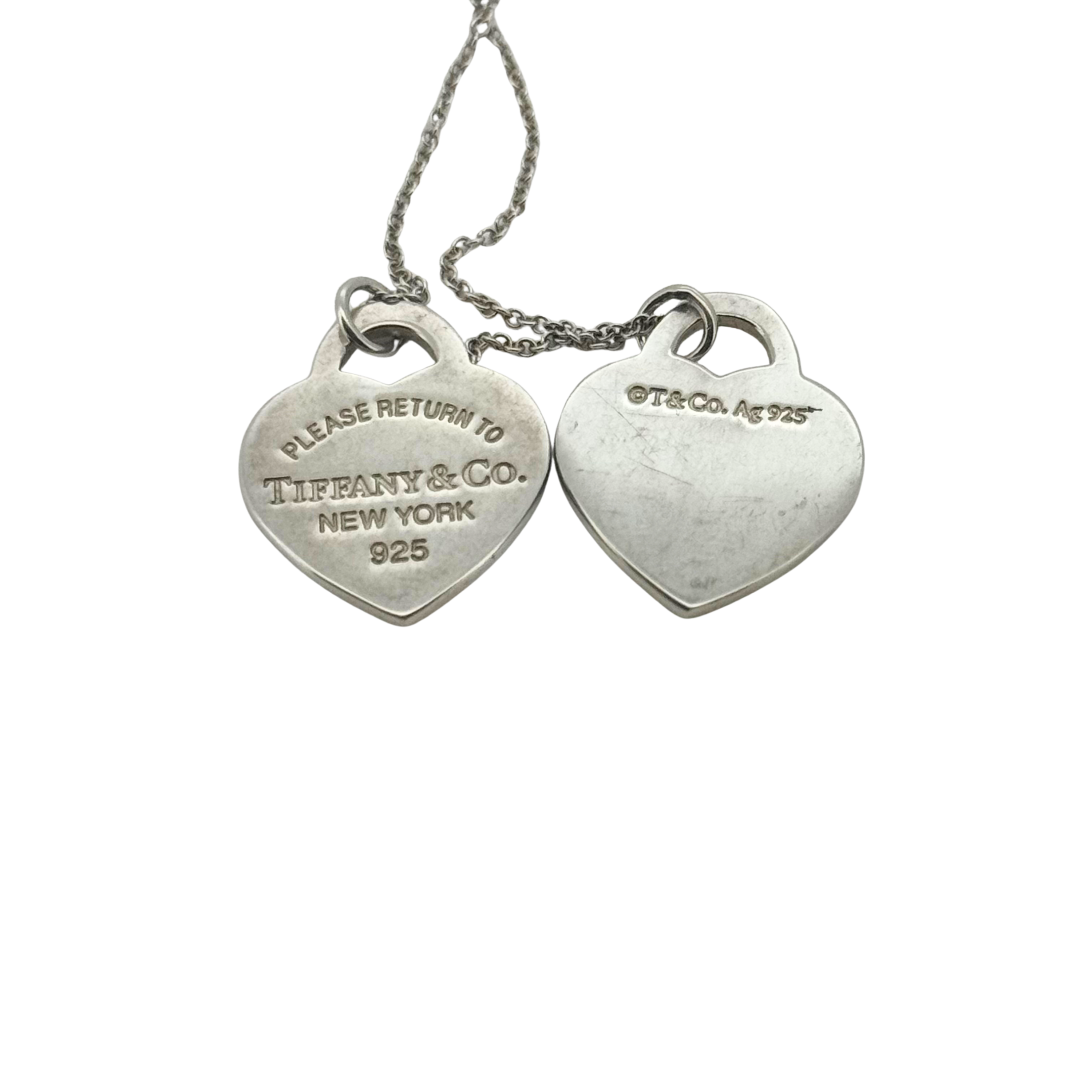 Tiffany & Co Blue Double Heart Tag Pendant Mini Necklace Silver 925