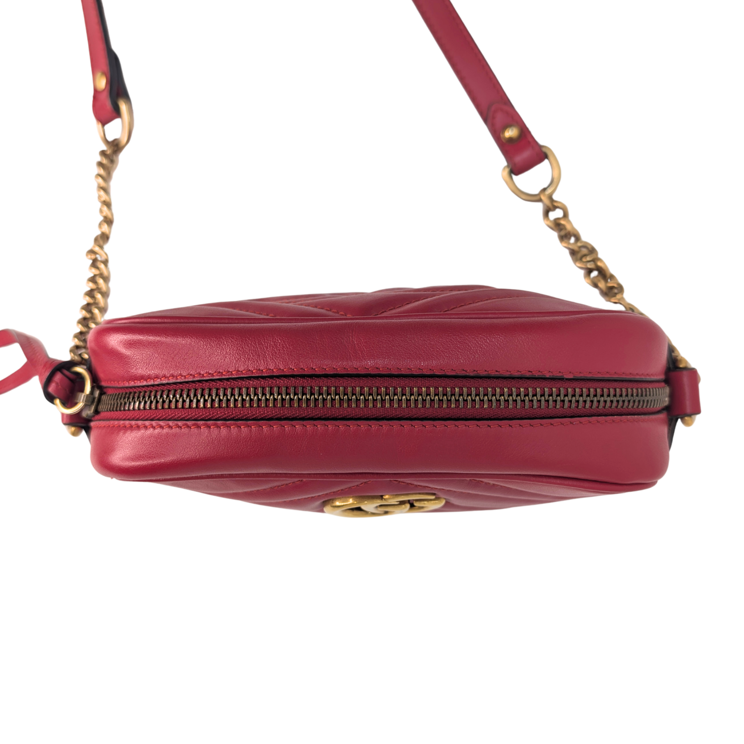 Gucci Mini GG Marmont Chain Shoulder Bag Hibiscus Red