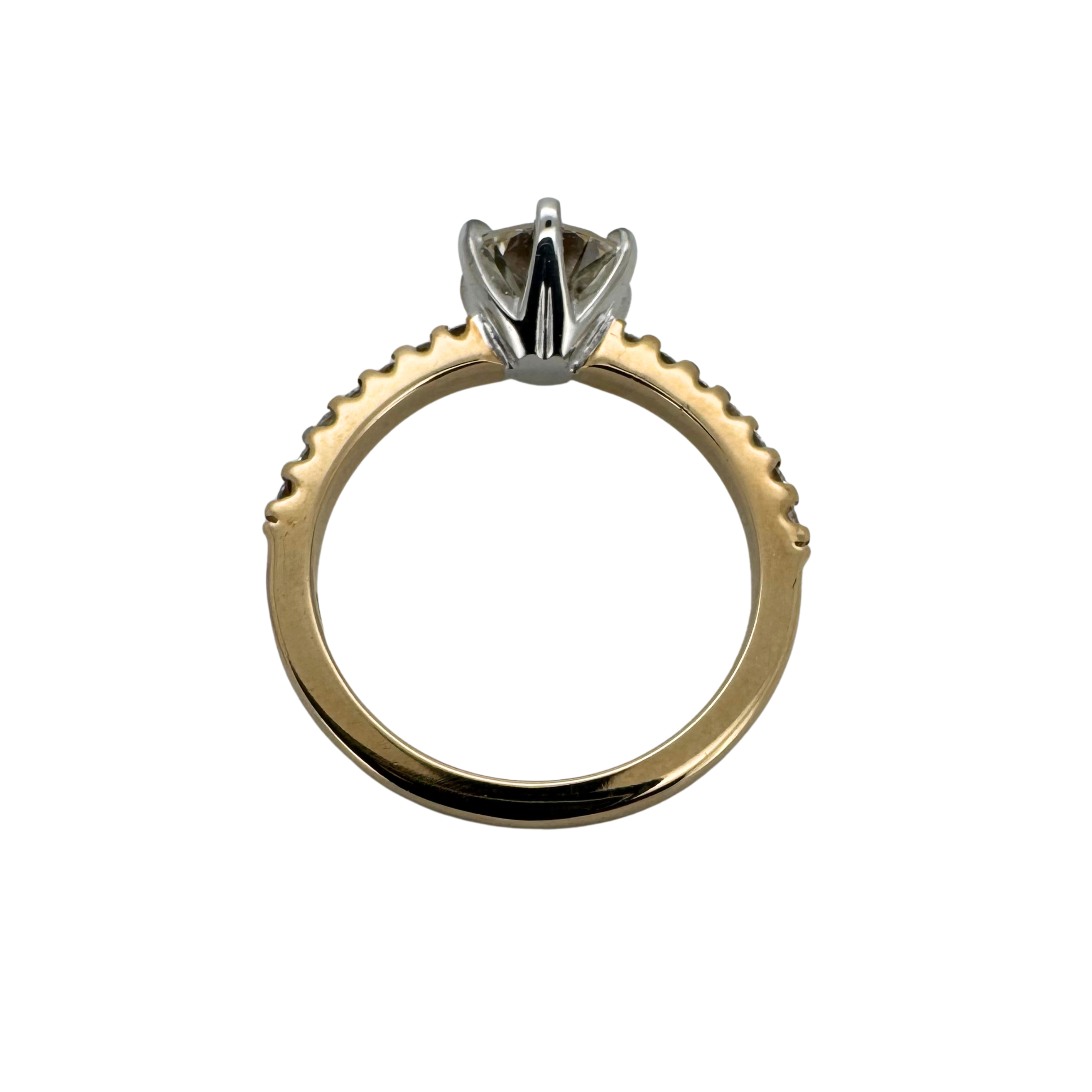 1.0ct Light Champagne P1 Round Brilliant Diamond on 9ct/18ct Gold Ring K½ - Lost Designer