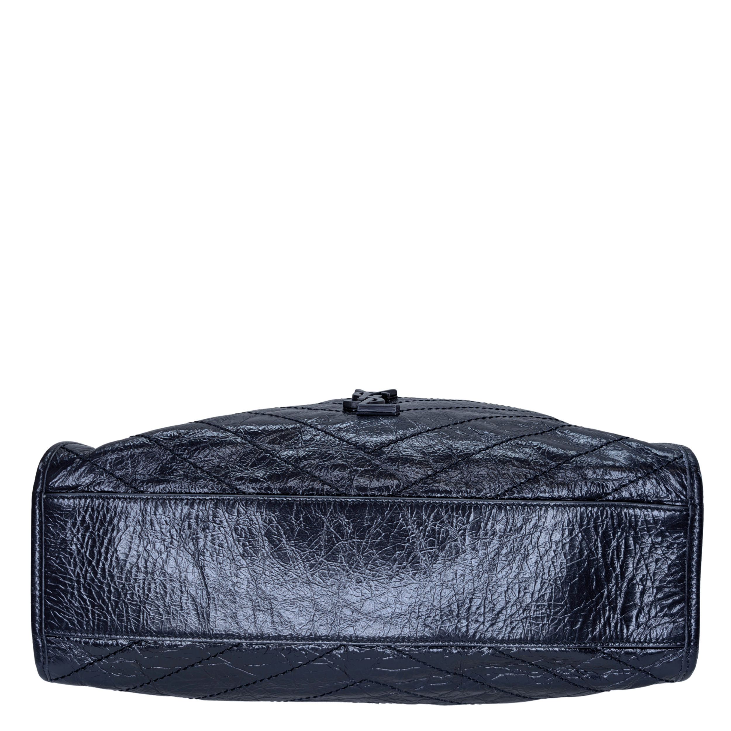 Saint Laurent Crinkled Leather Niki Shopper Tote Navy