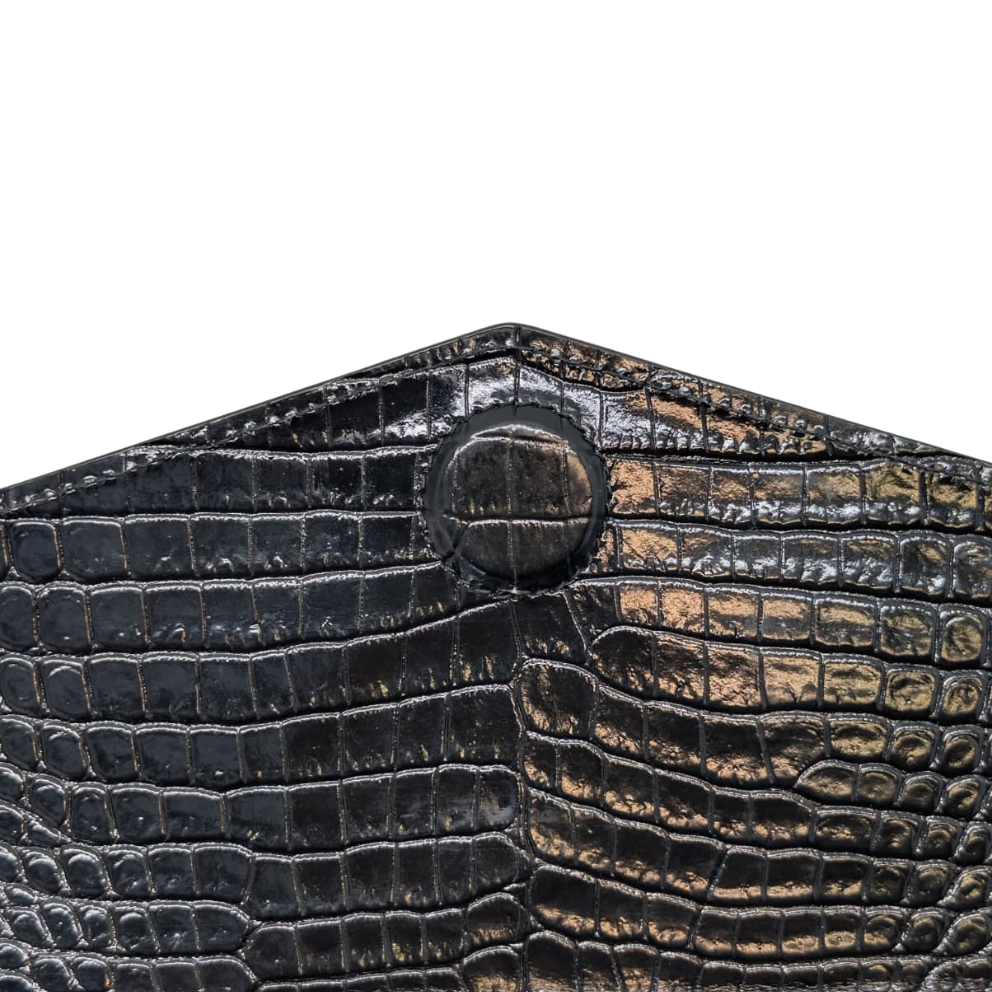 Saint Laurent Small Uptown Pouch In Crocodile-Embossed Leather Black